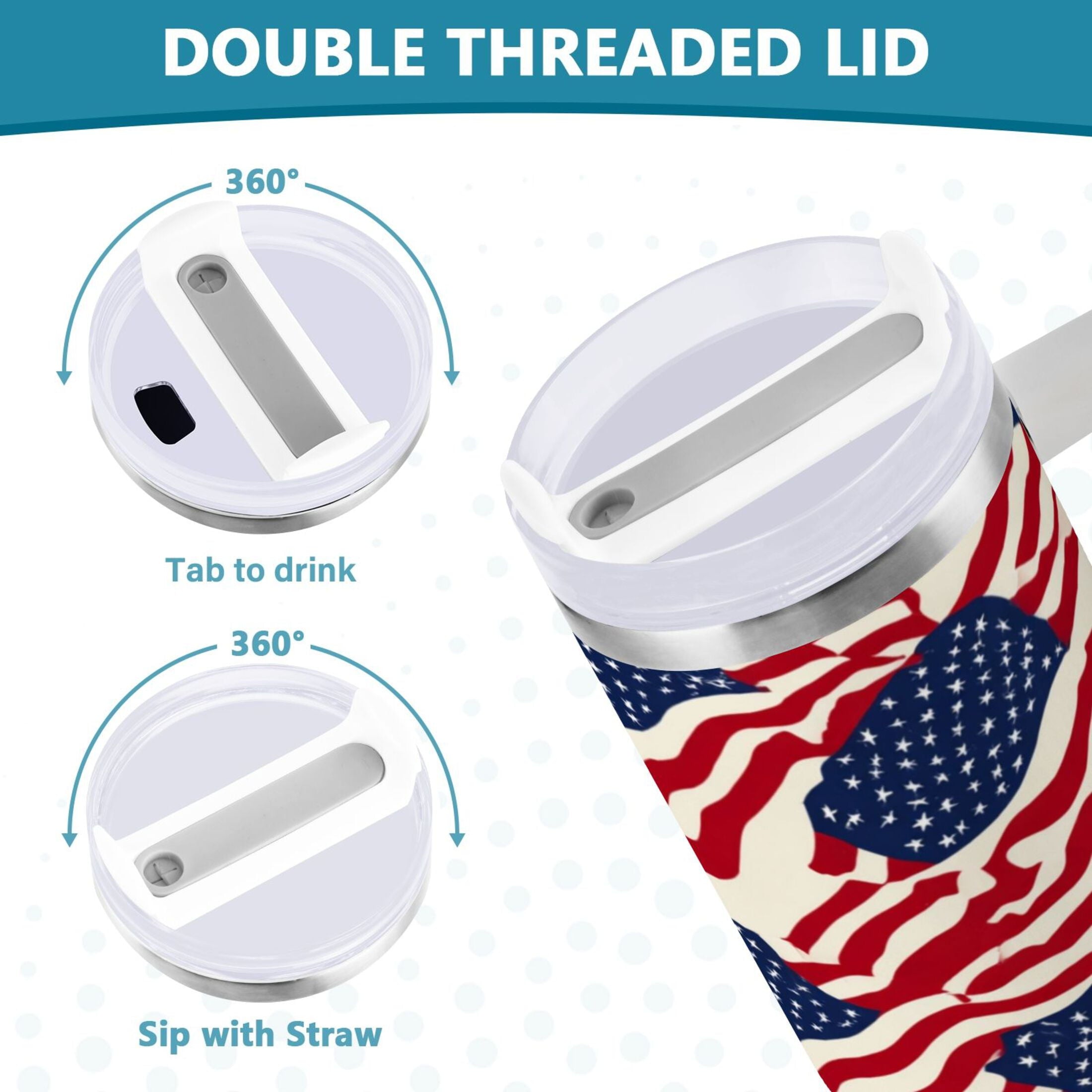 40 oz Insulated Stainless Steel Tumbler Double Wall Stainless Steel Tumbler with 2-Way Drinking Flags Abstract Design - 69F6
