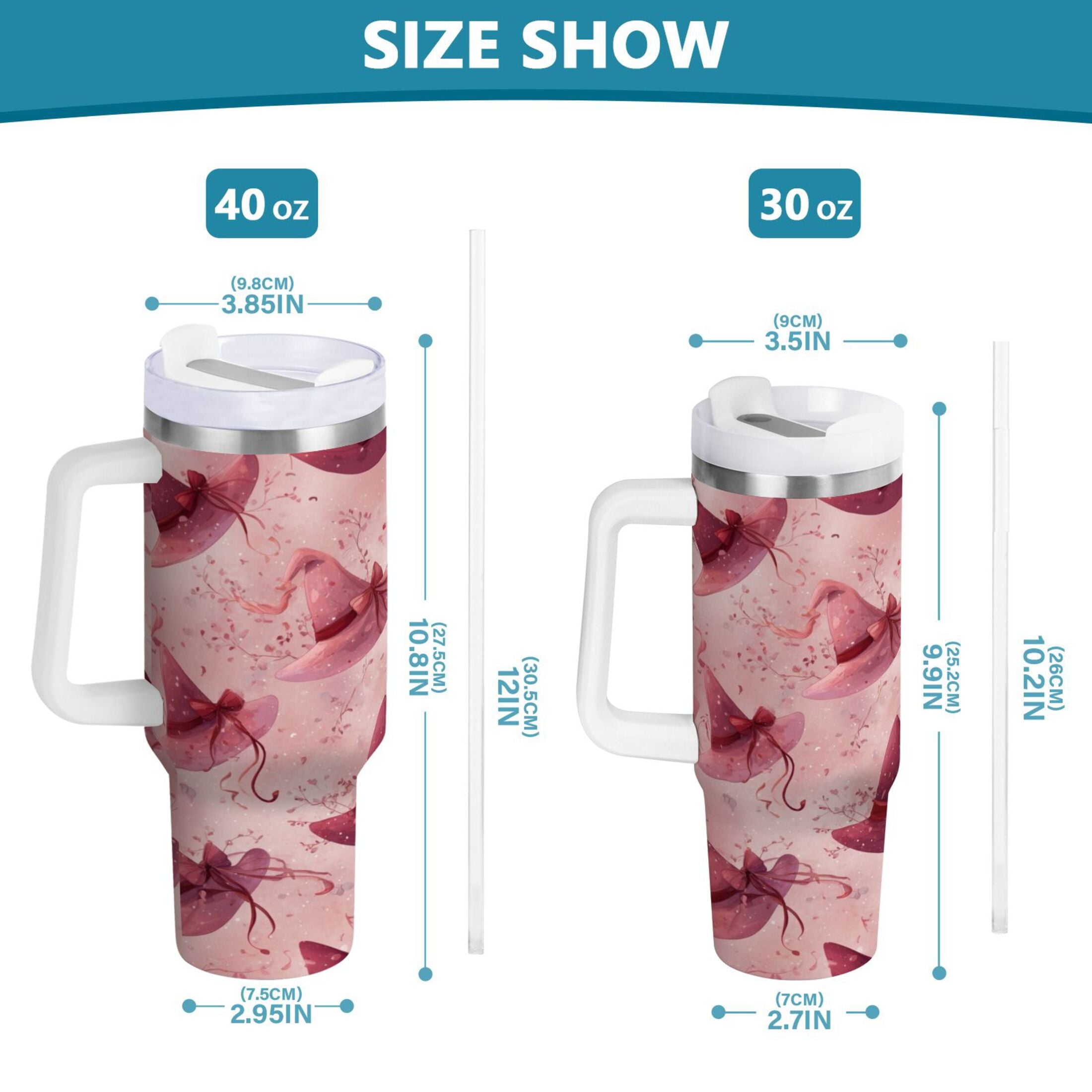 30 oz Insulated Stainless Steel Tumbler Double Wall Stainless Steel Tumbler with 2-Way Drinking Hats with Delicate Bows - H7Z6