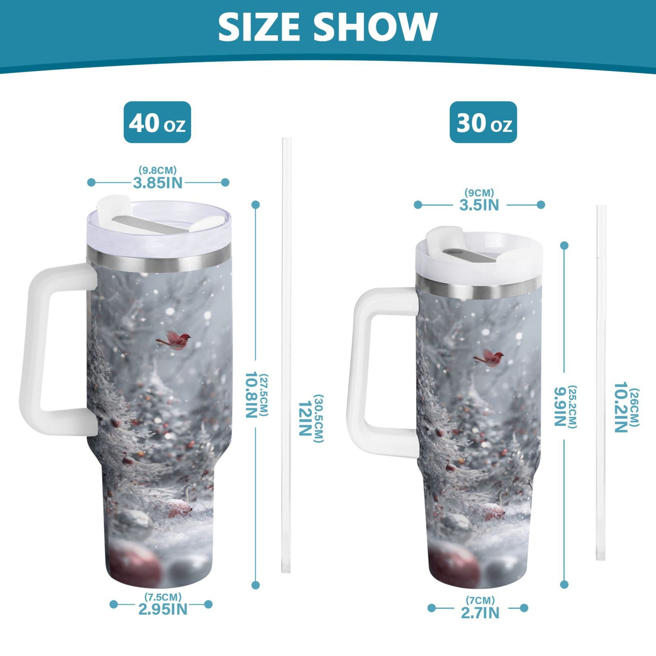 30 oz Insulated Stainless Steel Tumbler Double Wall Stainless Steel Tumbler with 2-Way Drinking Snowy Winter Landscape - E4MU