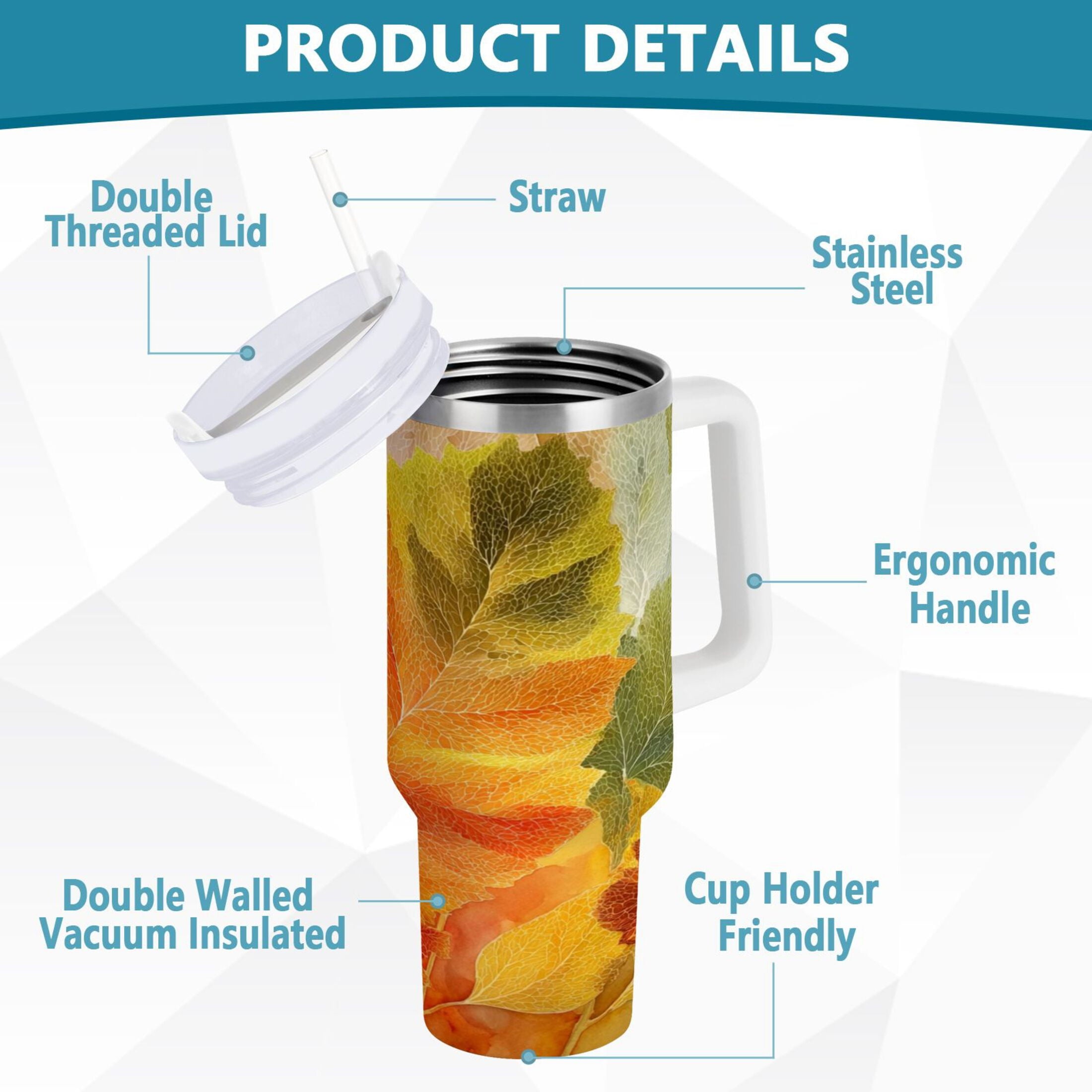 30 oz Insulated Stainless Steel Tumbler Double Wall Stainless Steel Tumbler with 2-Way Drinking Various Shades Autumn Leaves - 8YWR