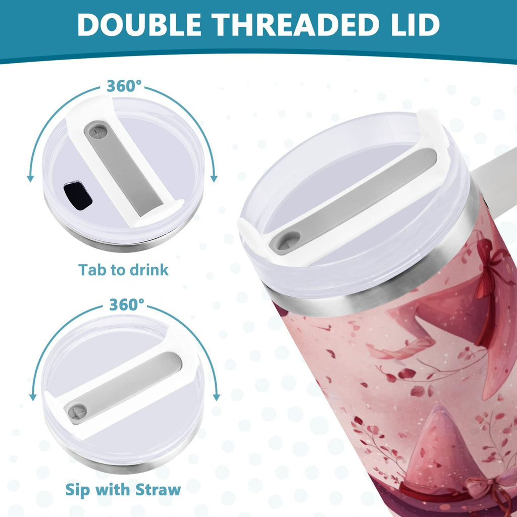 30 oz Insulated Stainless Steel Tumbler Double Wall Stainless Steel Tumbler with 2-Way Drinking Hats with Delicate Bows - H7Z6