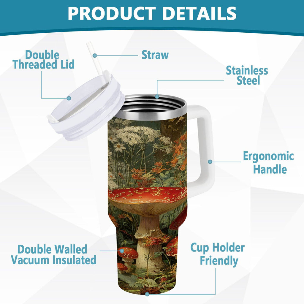 40 oz Insulated Stainless Steel Tumbler Double Wall Stainless Steel Tumbler with 2-Way Drinking Red Mushrooms - 4PW6