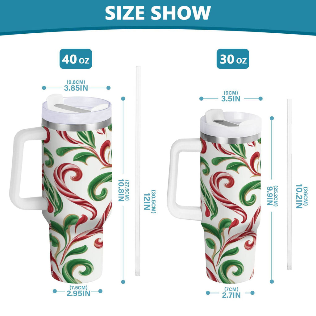 40 oz Insulated Stainless Steel Tumbler Double Wall Stainless Steel Tumbler with 2-Way Drinking Red and Green Candy-cane - 6PUG