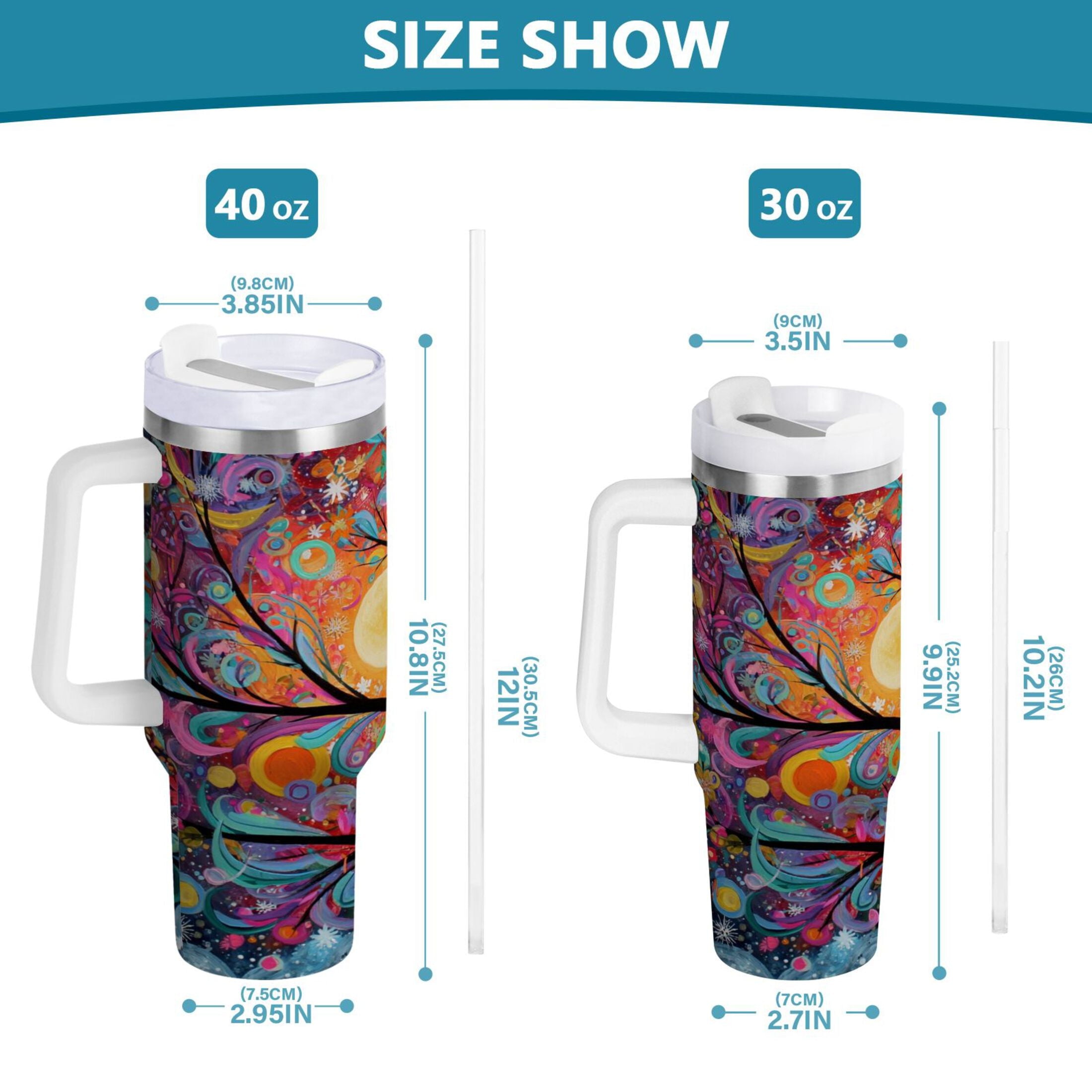 30 oz Insulated Stainless Steel Tumbler Double Wall Stainless Steel Tumbler with 2-Way Drinking Beautiful Abstract Tree Painting - TC9W