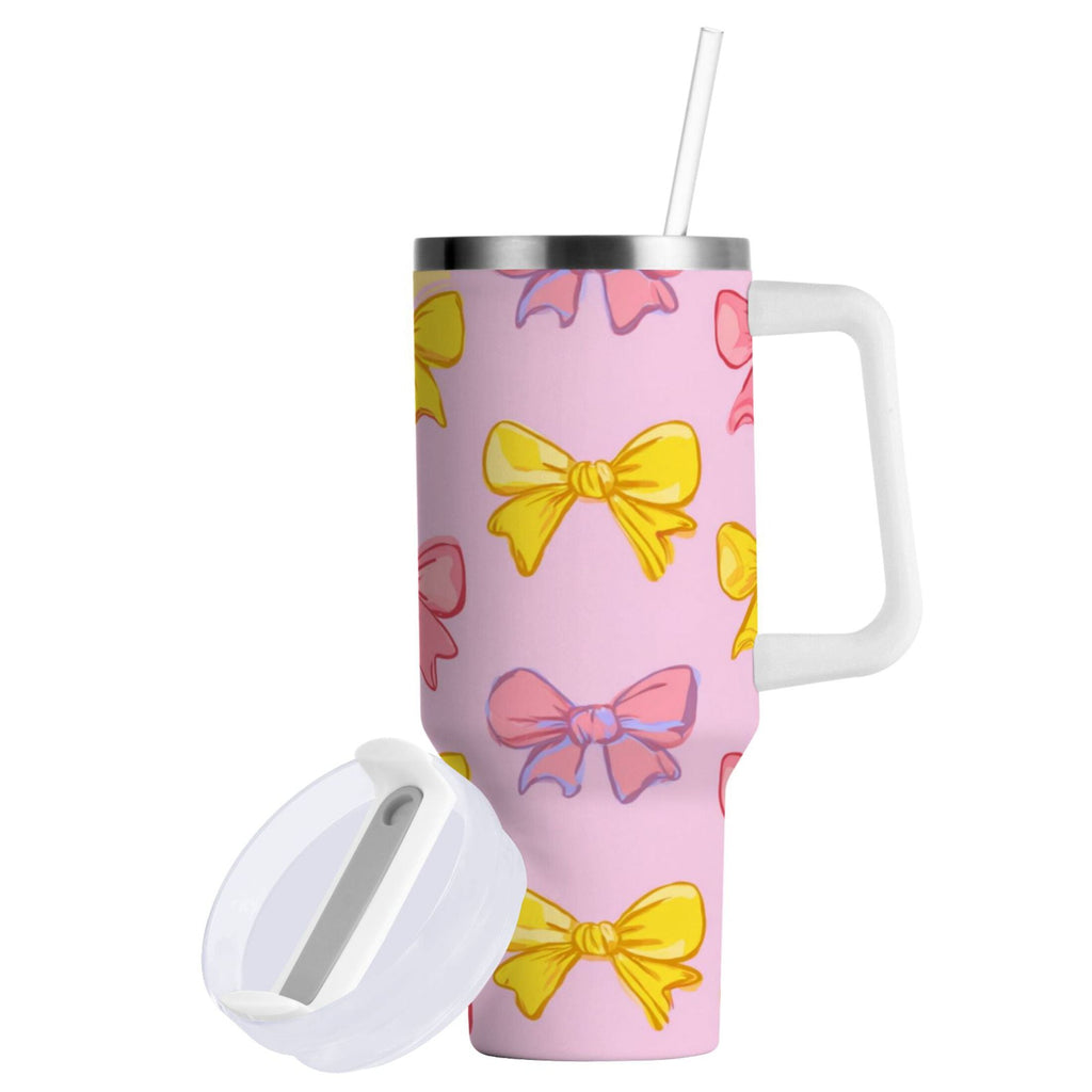 30 oz Insulated Stainless Steel Tumbler Double Wall Stainless Steel Tumbler with 2-Way Drinking Yellow and Pink Bows - MRIB