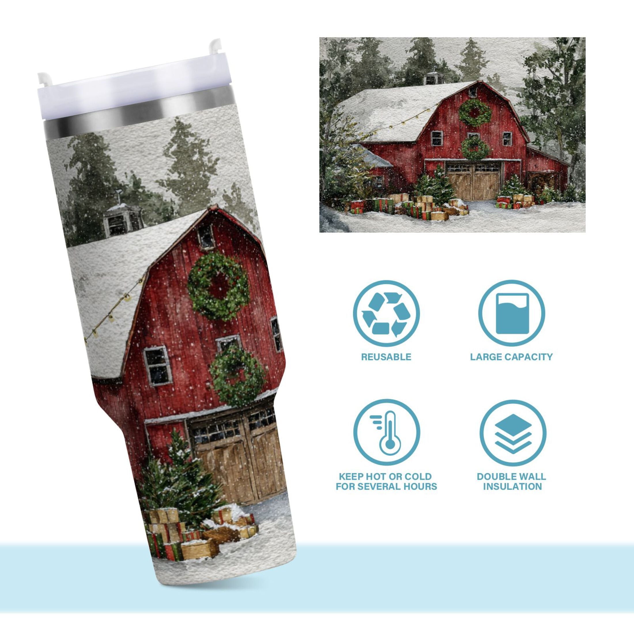 30 oz Insulated Stainless Steel Tumbler Double Wall Stainless Steel Tumbler with 2-Way Drinking Old Red Barn - MLFJ