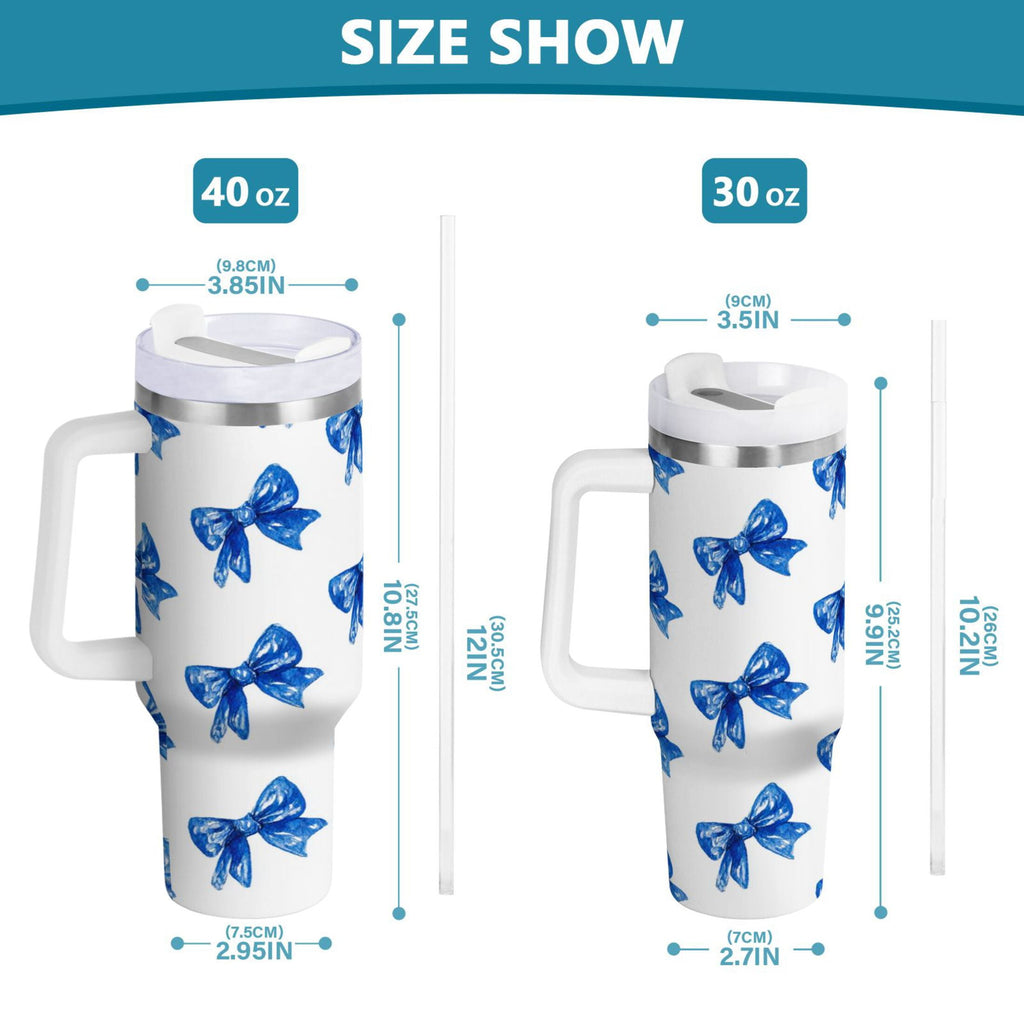 30 oz Insulated Stainless Steel Tumbler Double Wall Stainless Steel Tumbler with 2-Way Drinking Blue Bows Pattern - V80H
