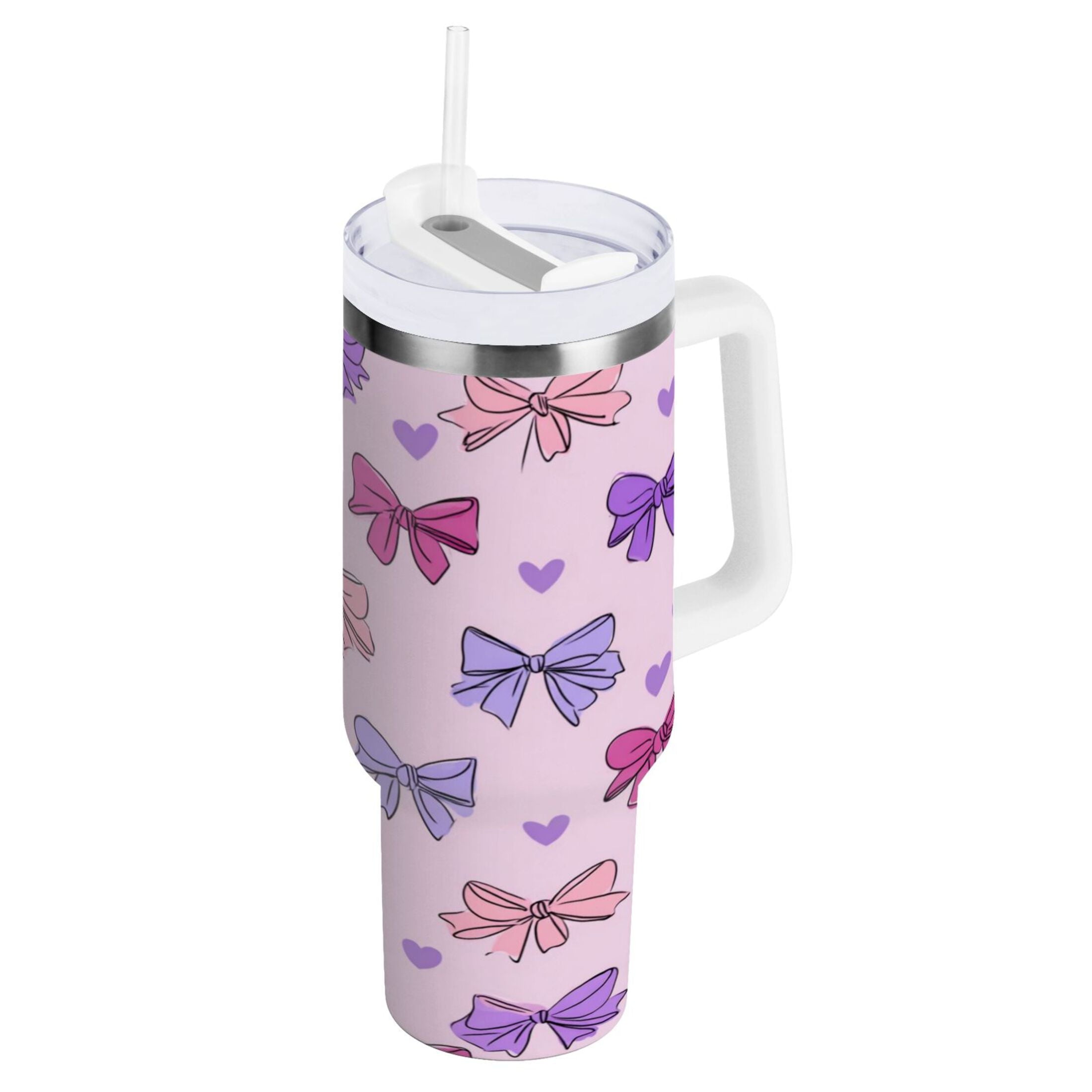 30 oz Insulated Stainless Steel Tumbler Double Wall Stainless Steel Tumbler with 2-Way Drinking Bows and Heart Pattern - MTVD