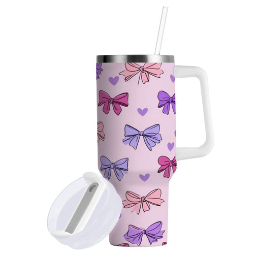 30 oz Insulated Stainless Steel Tumbler Double Wall Stainless Steel Tumbler with 2-Way Drinking Bows and Heart Pattern - MTVD