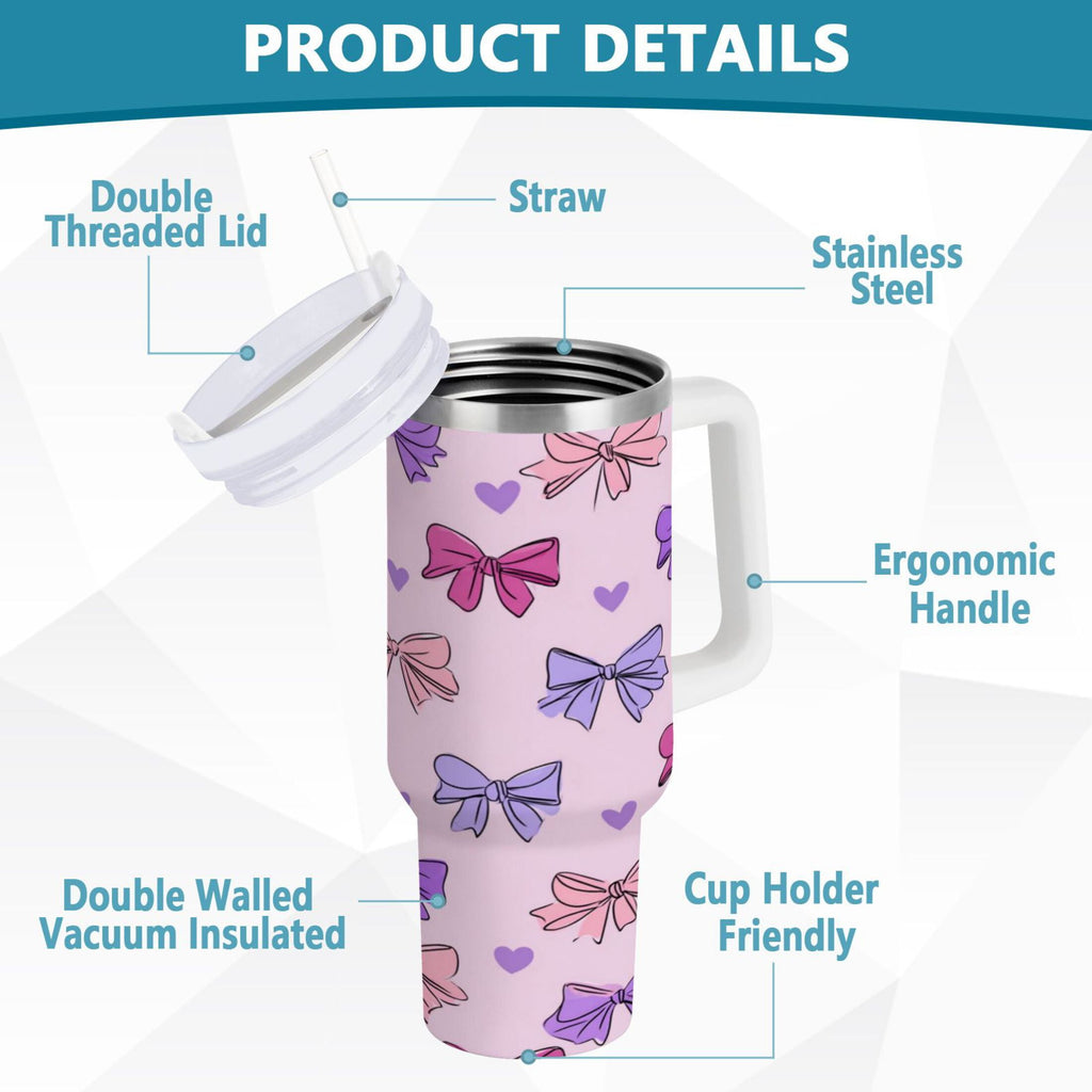 30 oz Insulated Stainless Steel Tumbler Double Wall Stainless Steel Tumbler with 2-Way Drinking Bows and Heart Pattern - MTVD