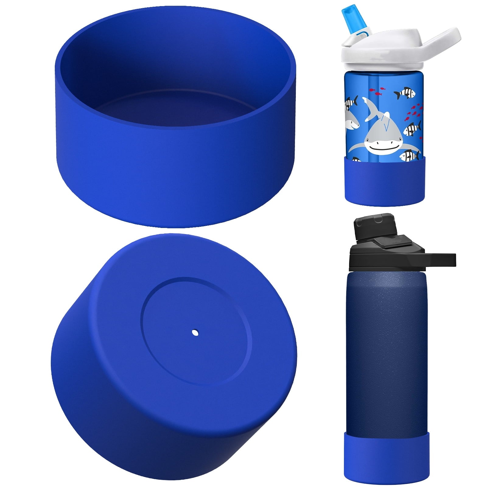 Linkidea 2 Pack Water Bottle Boot Compatible with CamelBak Eddy+20oz/25oz, Chute Mag 20oz/25oz, Carry Cap, Silicone Anti-Slip Bottle Bottom Bumper Protector (Navy Blue) - T66G