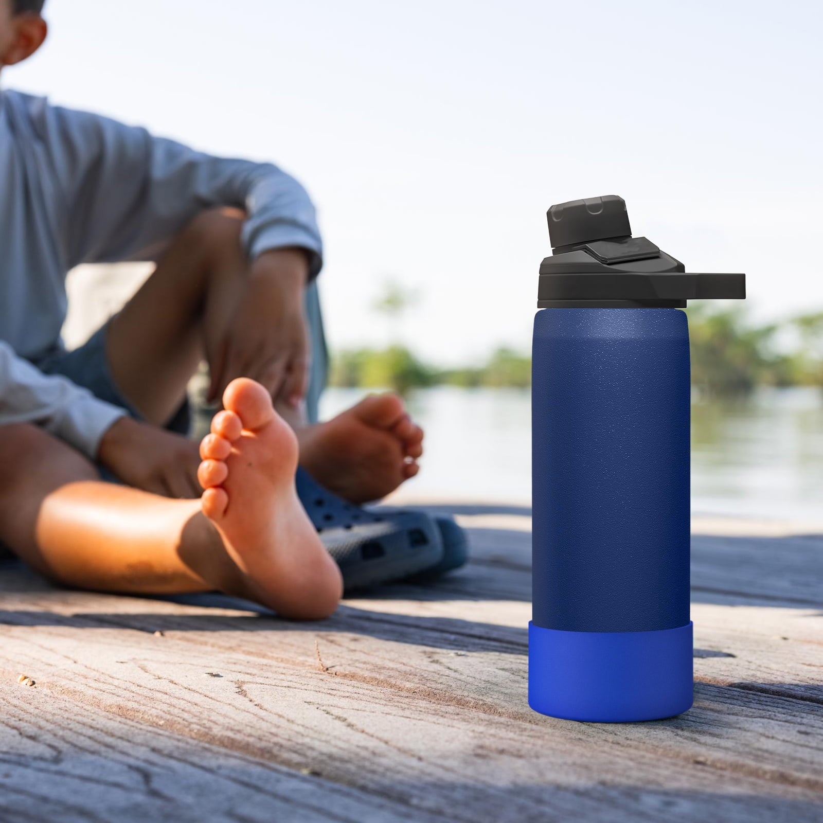 Linkidea 2 Pack Water Bottle Boot Compatible with CamelBak Eddy+20oz/25oz, Chute Mag 20oz/25oz, Carry Cap, Silicone Anti-Slip Bottle Bottom Bumper Protector (Navy Blue) - T66G