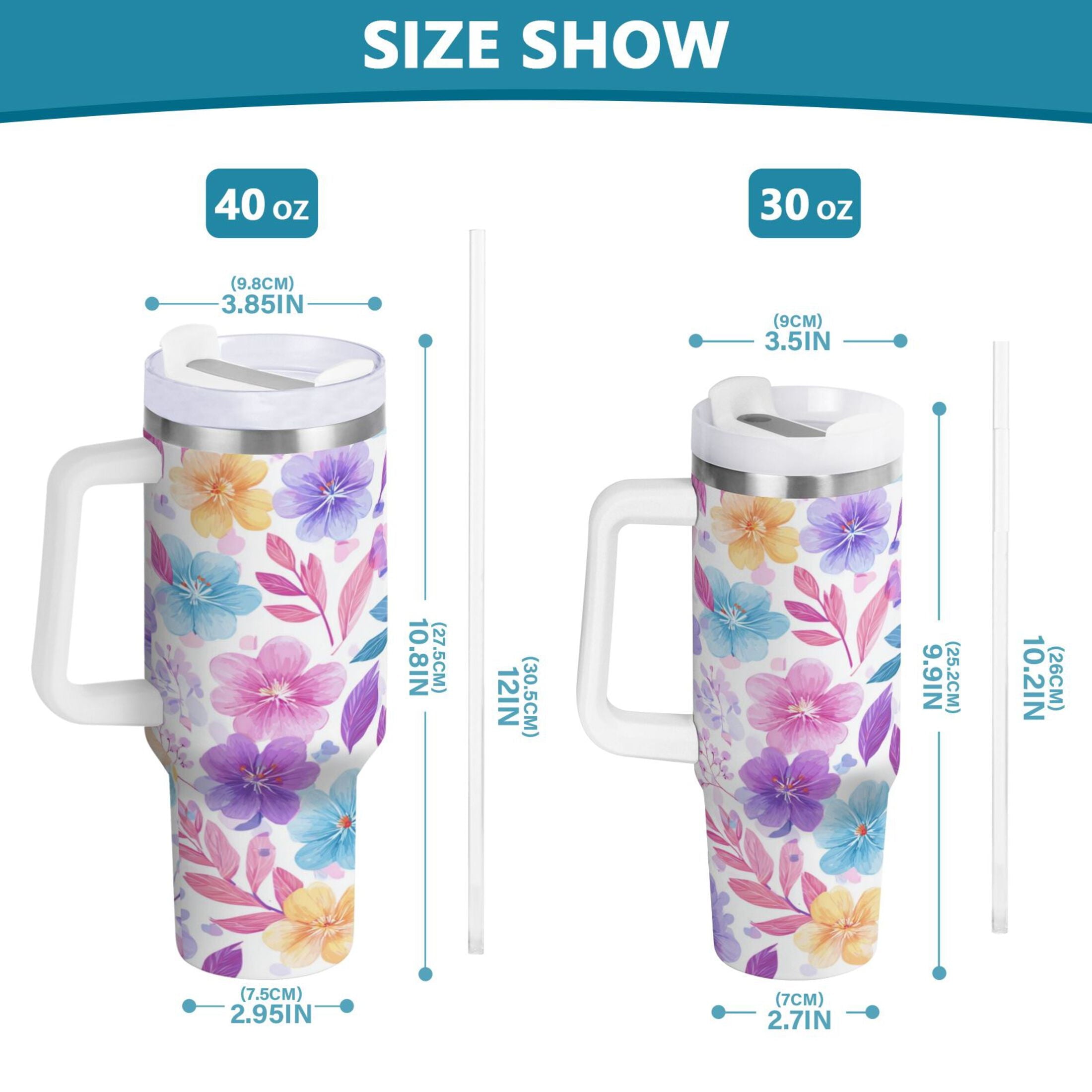 30 oz Insulated Stainless Steel Tumbler Double Wall Stainless Steel Tumbler with 2-Way Drinking Pink and Purple Flowers - YRCC