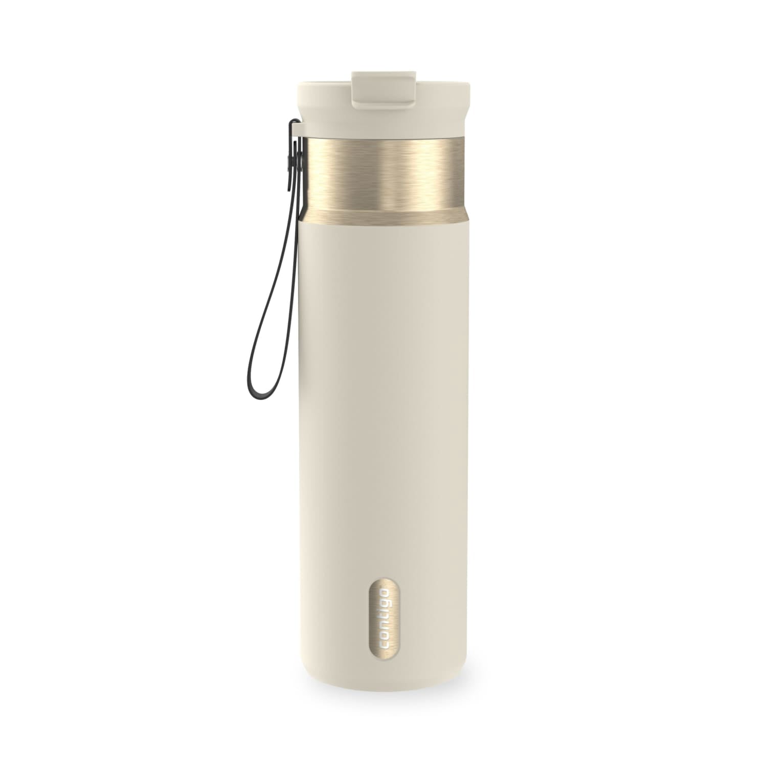 Contigo DualSip Leakproof Stainless Steel Reusable Water Bottle Tumbler with Carrying Strap, Cream/Champagne, 24 oz - O6YL
