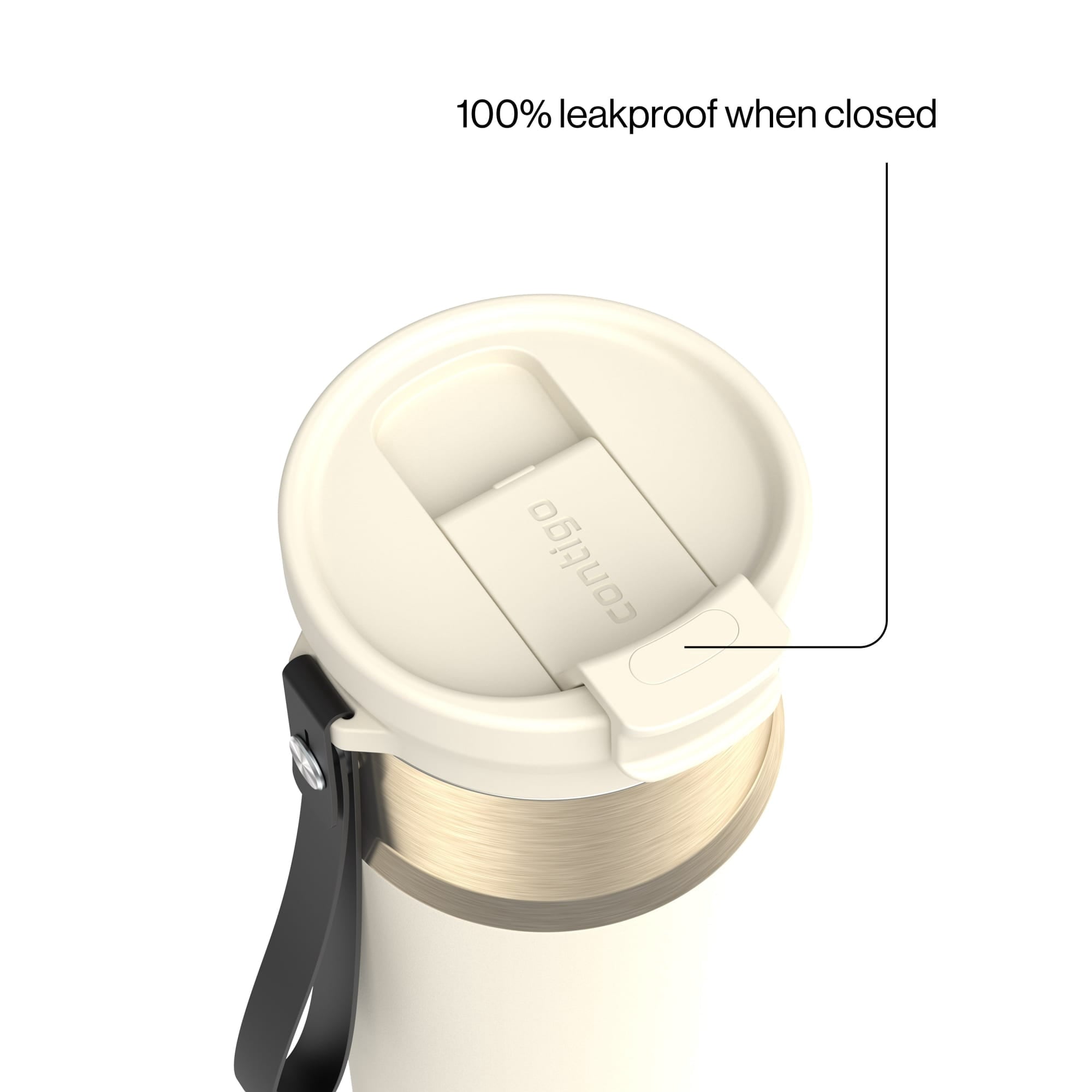 Contigo DualSip Leakproof Stainless Steel Reusable Water Bottle Tumbler with Carrying Strap, Cream/Champagne, 24 oz - O6YL