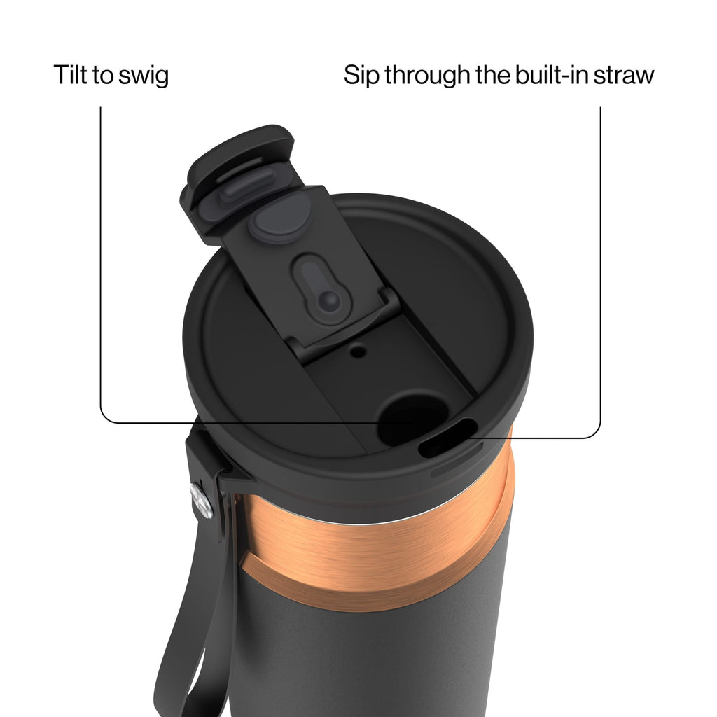 Contigo DualSip Leakproof Stainless Steel Reusable Water Bottle Tumbler with Carrying Strap, Cream/Champagne, 24 oz - O6YL