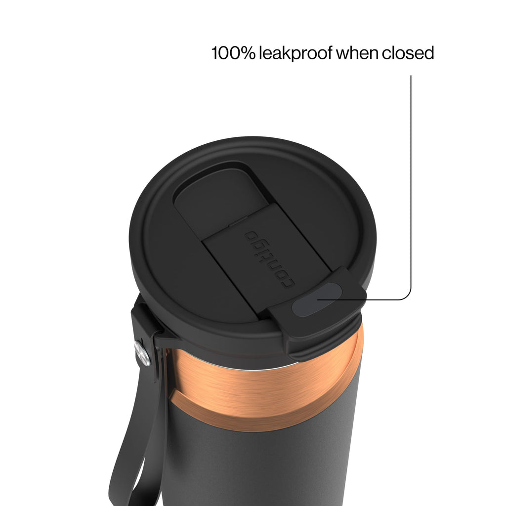 Contigo DualSip Leakproof Stainless Steel Reusable Water Bottle Tumbler with Carrying Strap, Cream/Champagne, 24 oz - O6YL