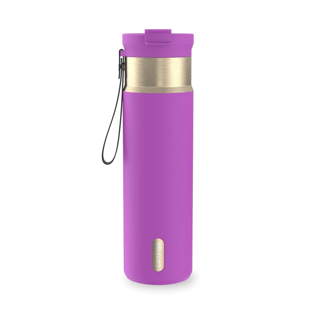 Contigo DualSip Leakproof Stainless Steel Reusable Water Bottle Tumbler with Carrying Strap, Cream/Champagne, 24 oz - O6YL