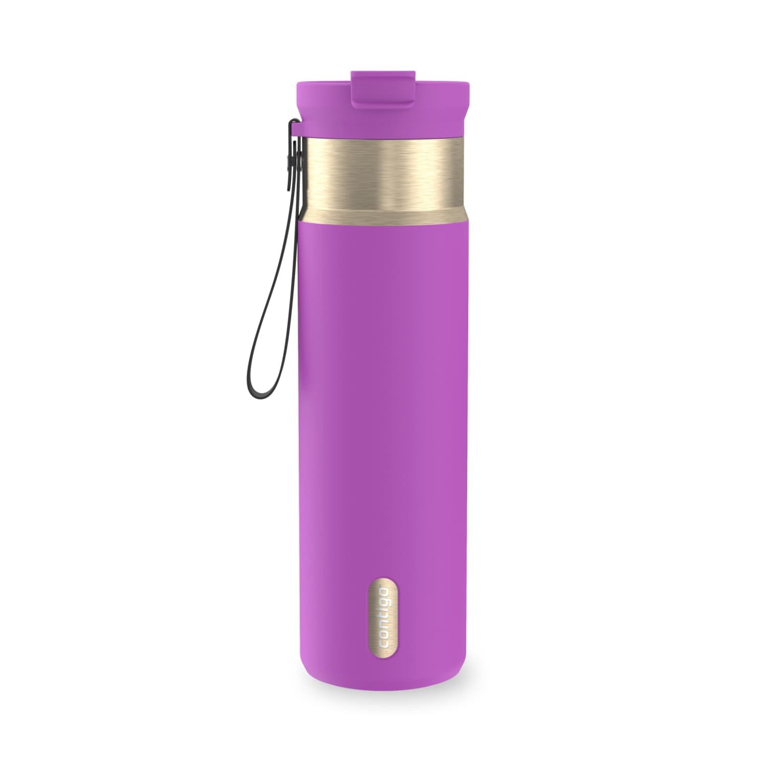 Contigo DualSip Leakproof Stainless Steel Reusable Water Bottle Tumbler with Carrying Strap, Cream/Champagne, 24 oz - O6YL