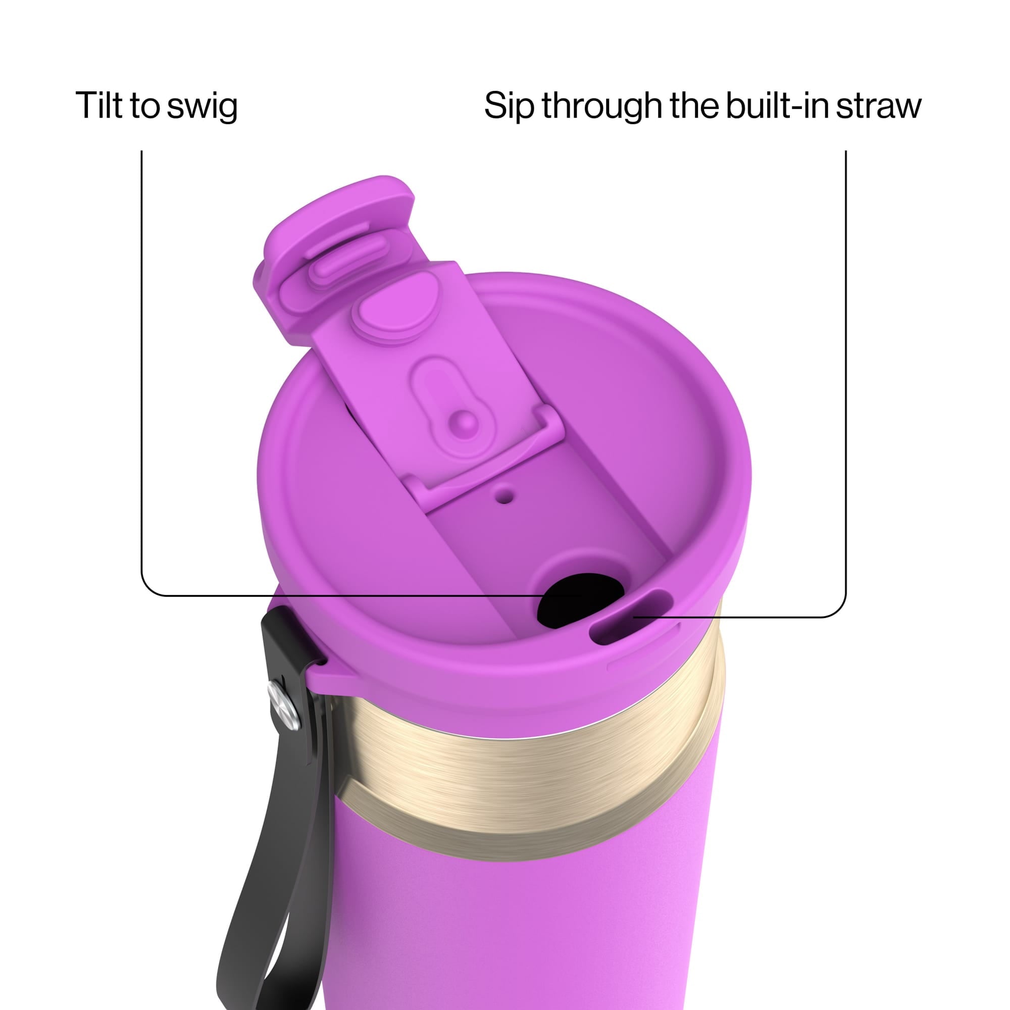 Contigo DualSip Leakproof Stainless Steel Reusable Water Bottle Tumbler with Carrying Strap, Cream/Champagne, 24 oz - O6YL
