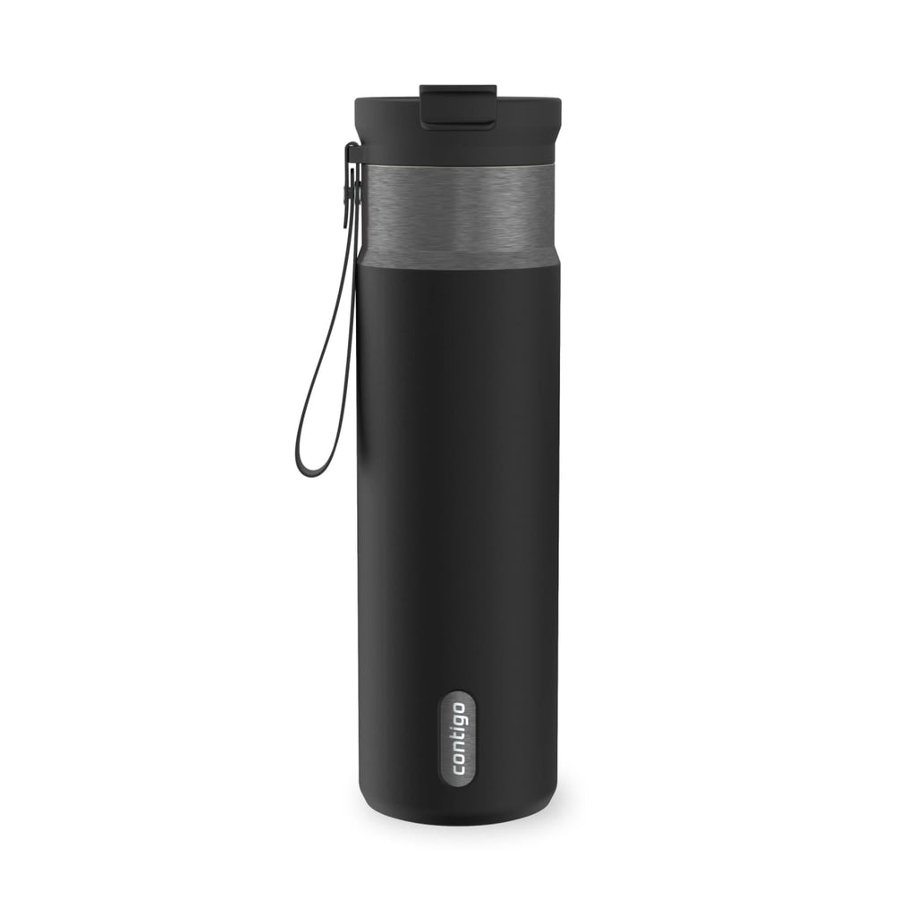 Contigo DualSip Leakproof Stainless Steel Reusable Water Bottle Tumbler with Carrying Strap, Cream/Champagne, 24 oz - O6YL
