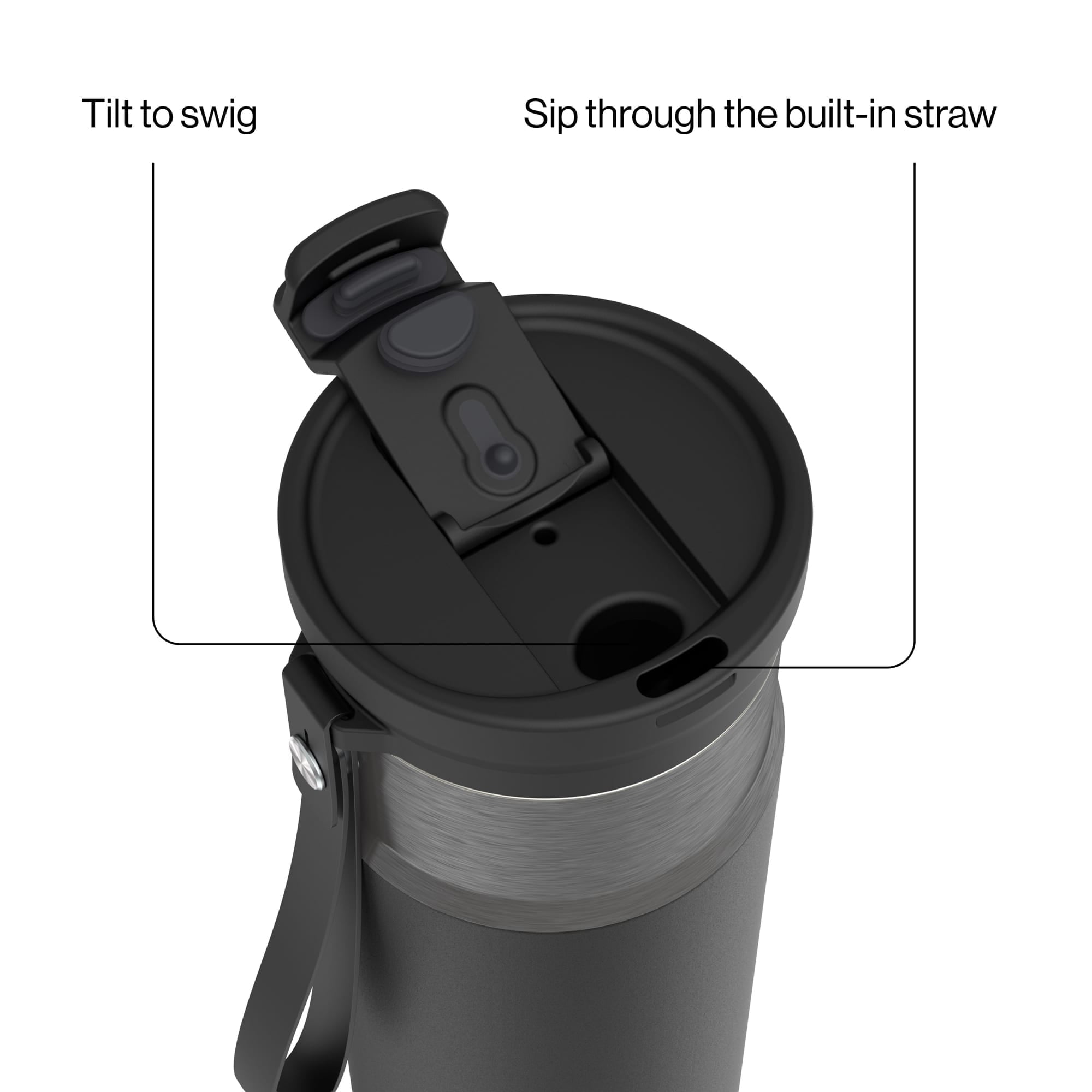 Contigo DualSip Leakproof Stainless Steel Reusable Water Bottle Tumbler with Carrying Strap, Cream/Champagne, 24 oz - O6YL