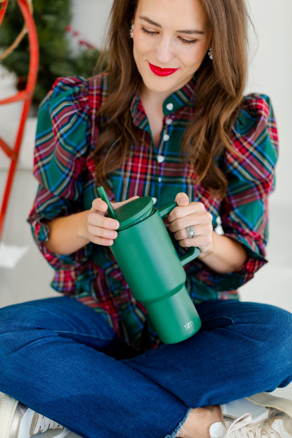 Simple Modern 30 fl oz Insulated Stainless Steel Trek Tumbler with Straw Lid | Seaglass Sage and Cream Checkmate - ON24