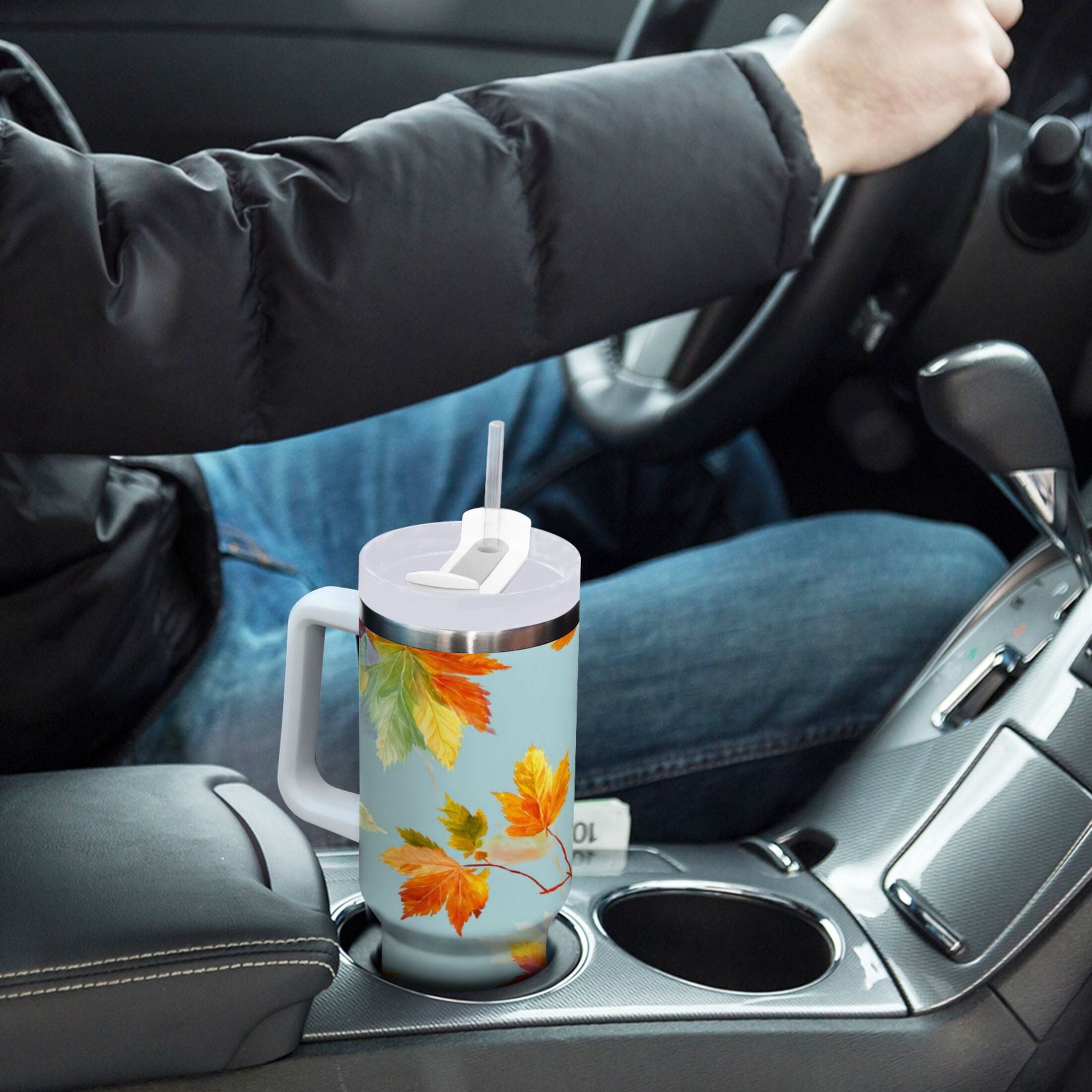 30 oz Insulated Stainless Steel Tumbler Double Wall Stainless Steel Tumbler with 2-Way Drinking Colorful Autumn Maple Leaves - 6EY7