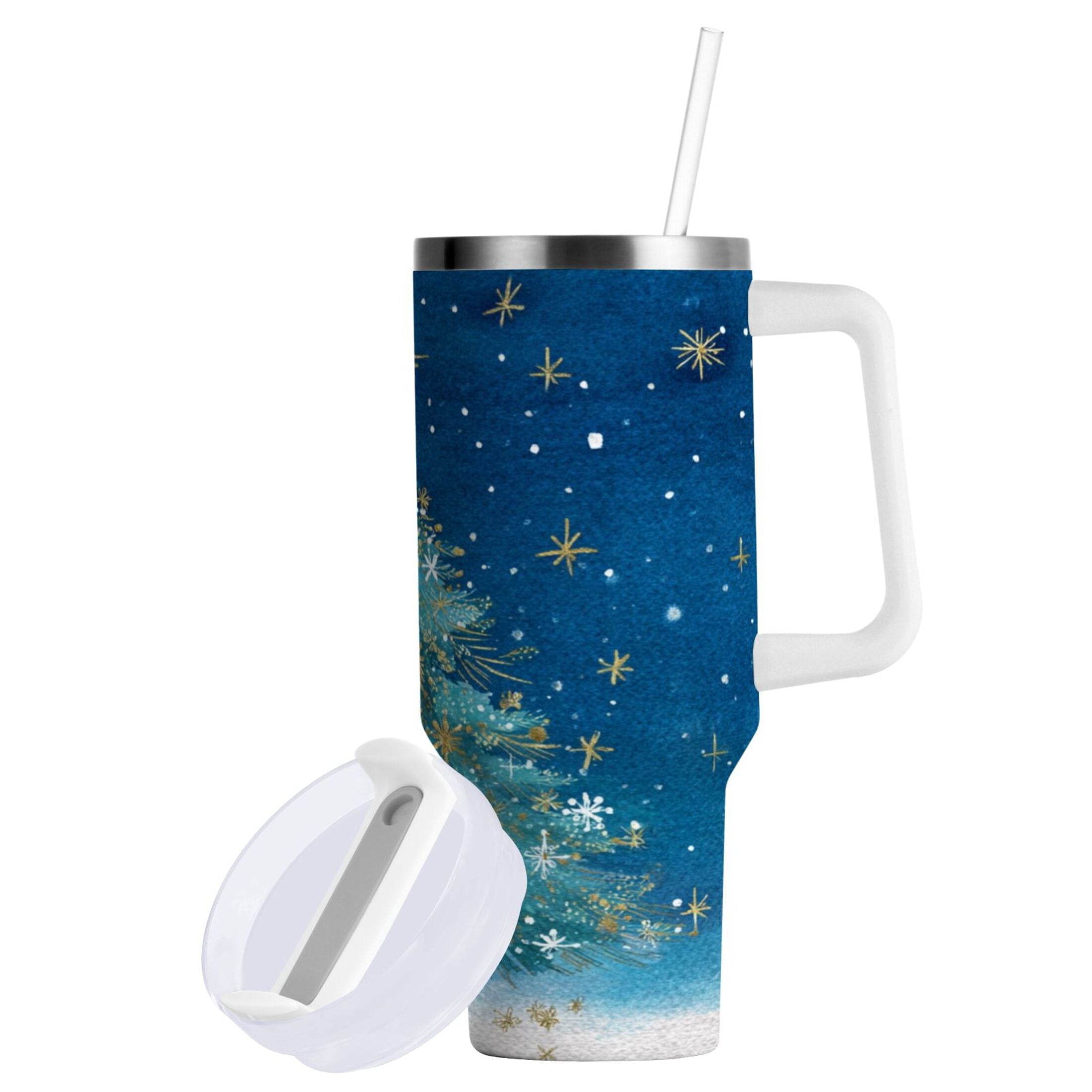 40 oz Insulated Stainless Steel Tumbler Double Wall Stainless Steel Tumbler with 2-Way Drinking Watercolor Christmas Tree - K5KR