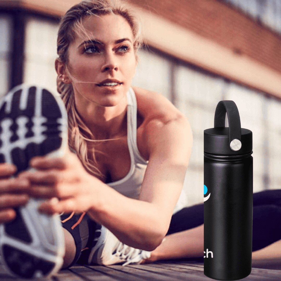 NuRich Sports Water Bottle - 18 Oz, Vacuum Insulated Stainless Steel, Modern Double Walled, Simple Thermo Modern Mug, Hydro Metal Canteen Flask Wide Mouth with Sweat Proof Design for Cold &amp; Hot Temp - NGPC