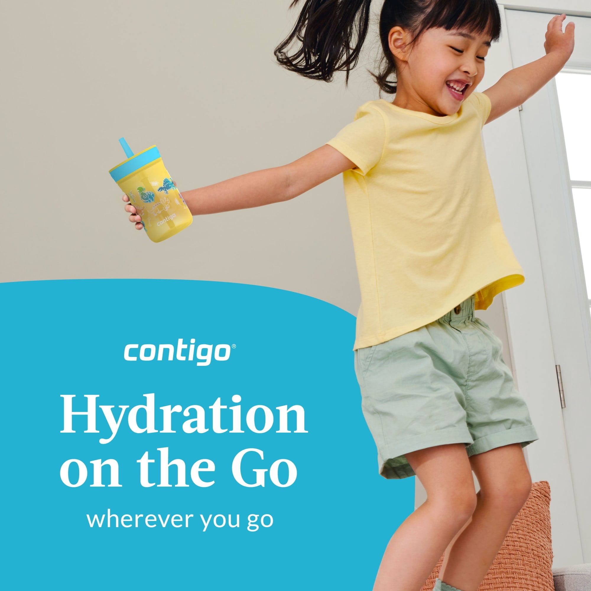 Contigo Kids Leighton Spill-Proof Tumbler with Straw, 14 oz, Yellow - RQX5