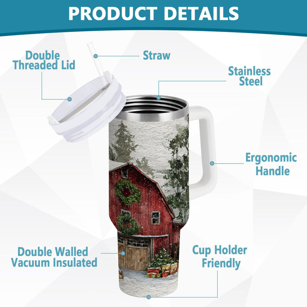 30 oz Insulated Stainless Steel Tumbler Double Wall Stainless Steel Tumbler with 2-Way Drinking Old Red Barn - MLFJ