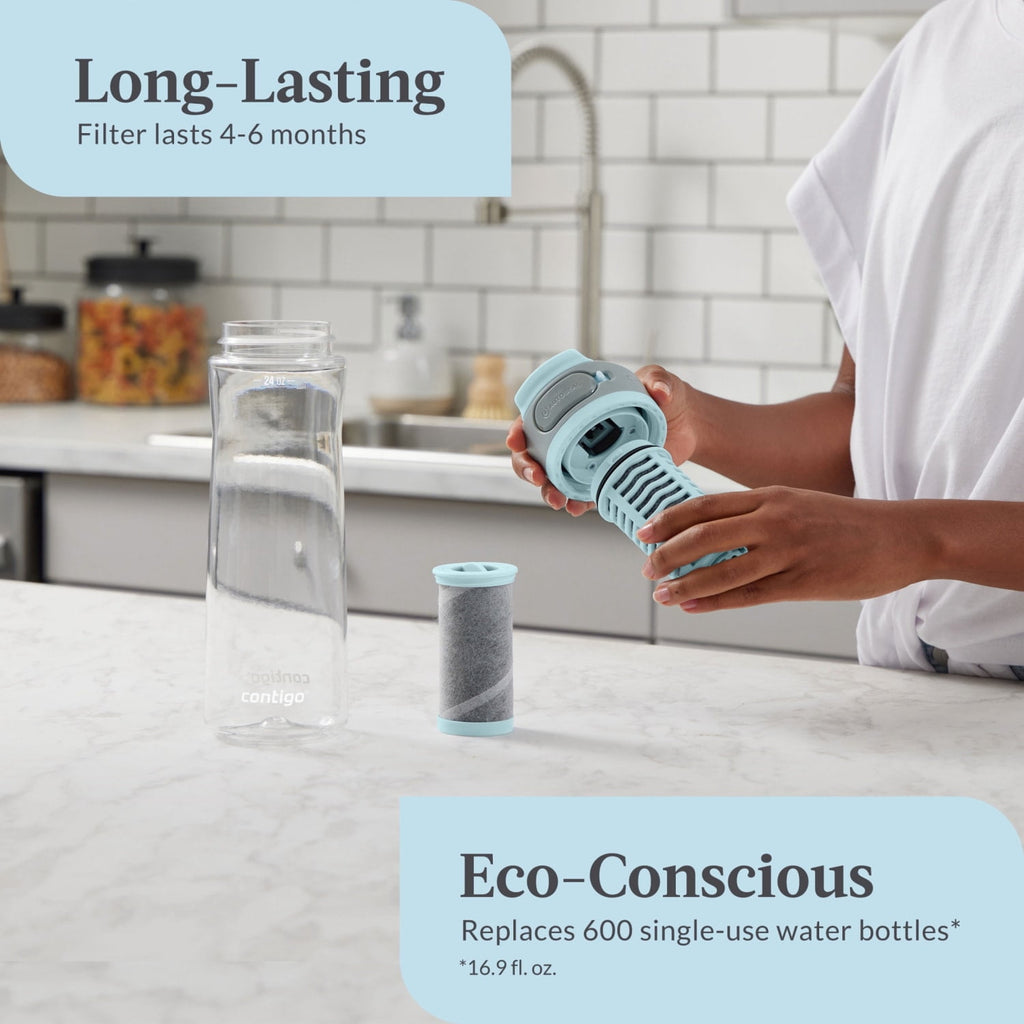 Contigo Clybourn Plastic FreeFlow Filter Water Bottle with AUTOSEAL Lid 24 oz., Salt, with Replacable Filter - VWHF