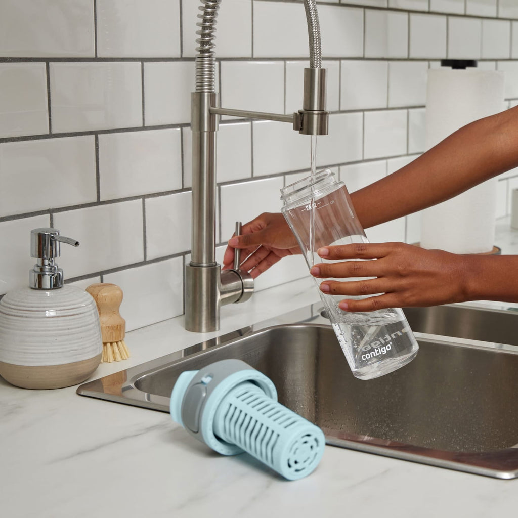 Contigo Clybourn Plastic FreeFlow Filter Water Bottle with AUTOSEAL Lid 24 oz., Salt, with Replacable Filter - VWHF