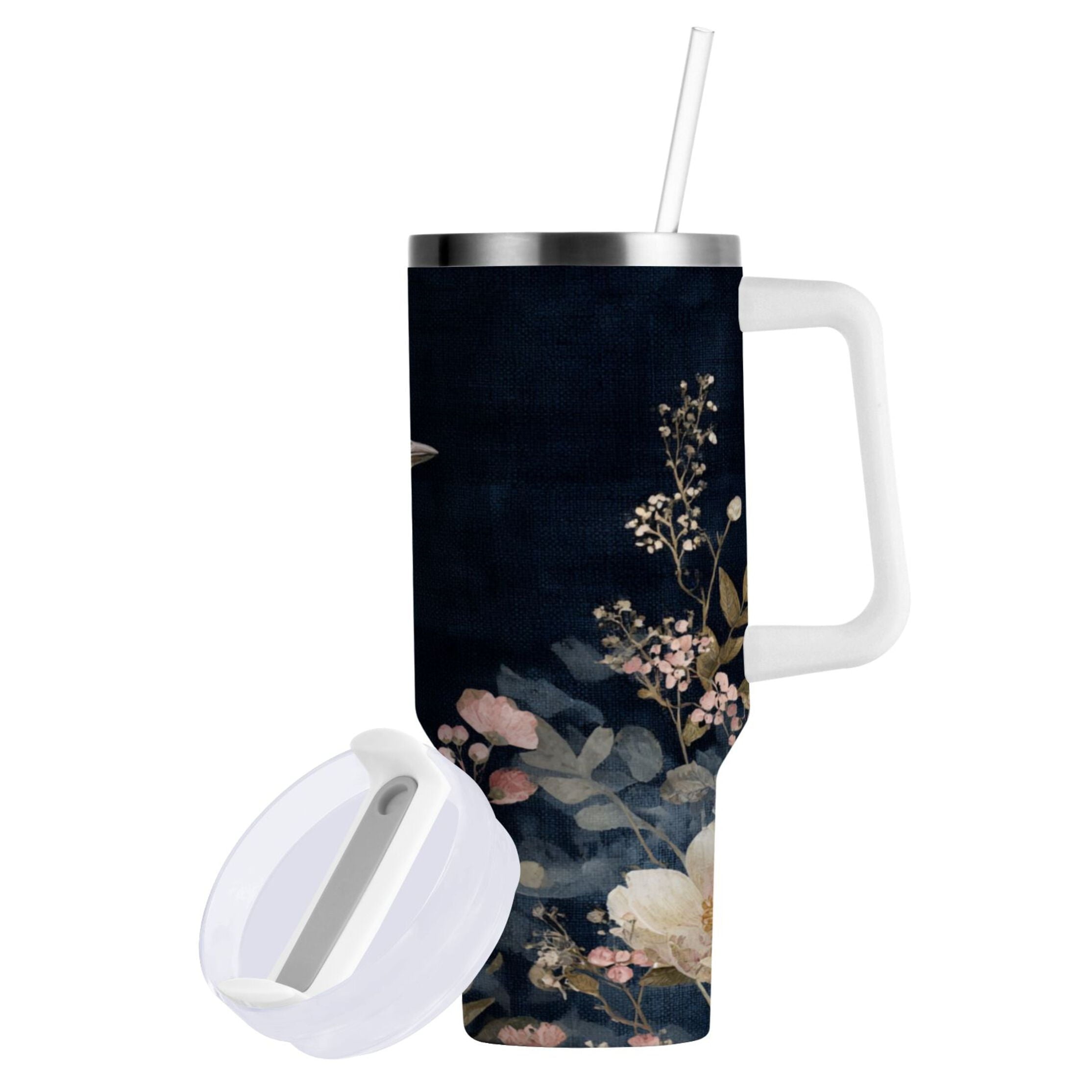 30 oz Insulated Stainless Steel Tumbler Double Wall Stainless Steel Tumbler with 2-Way Drinking Watercolor Vintage Blue Bird - CYQW