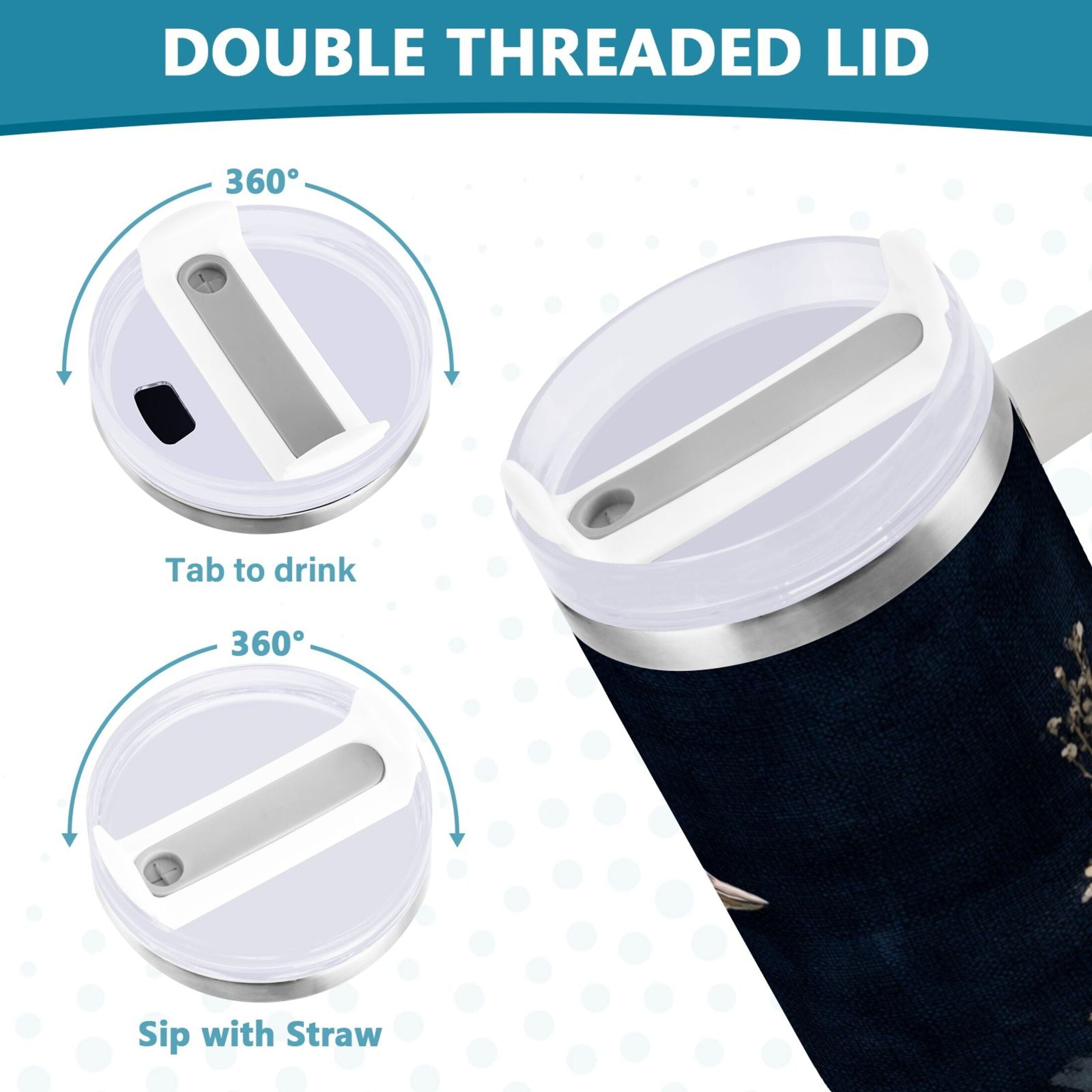 30 oz Insulated Stainless Steel Tumbler Double Wall Stainless Steel Tumbler with 2-Way Drinking Watercolor Vintage Blue Bird - CYQW