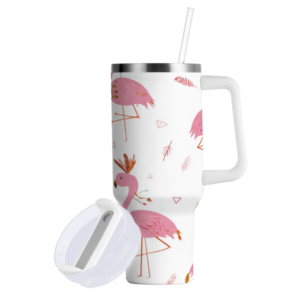 40 oz Insulated Stainless Steel Tumbler Double Wall Stainless Steel Tumbler with 2-Way Drinking Cute Pink Flamingo Pattern - 20VC