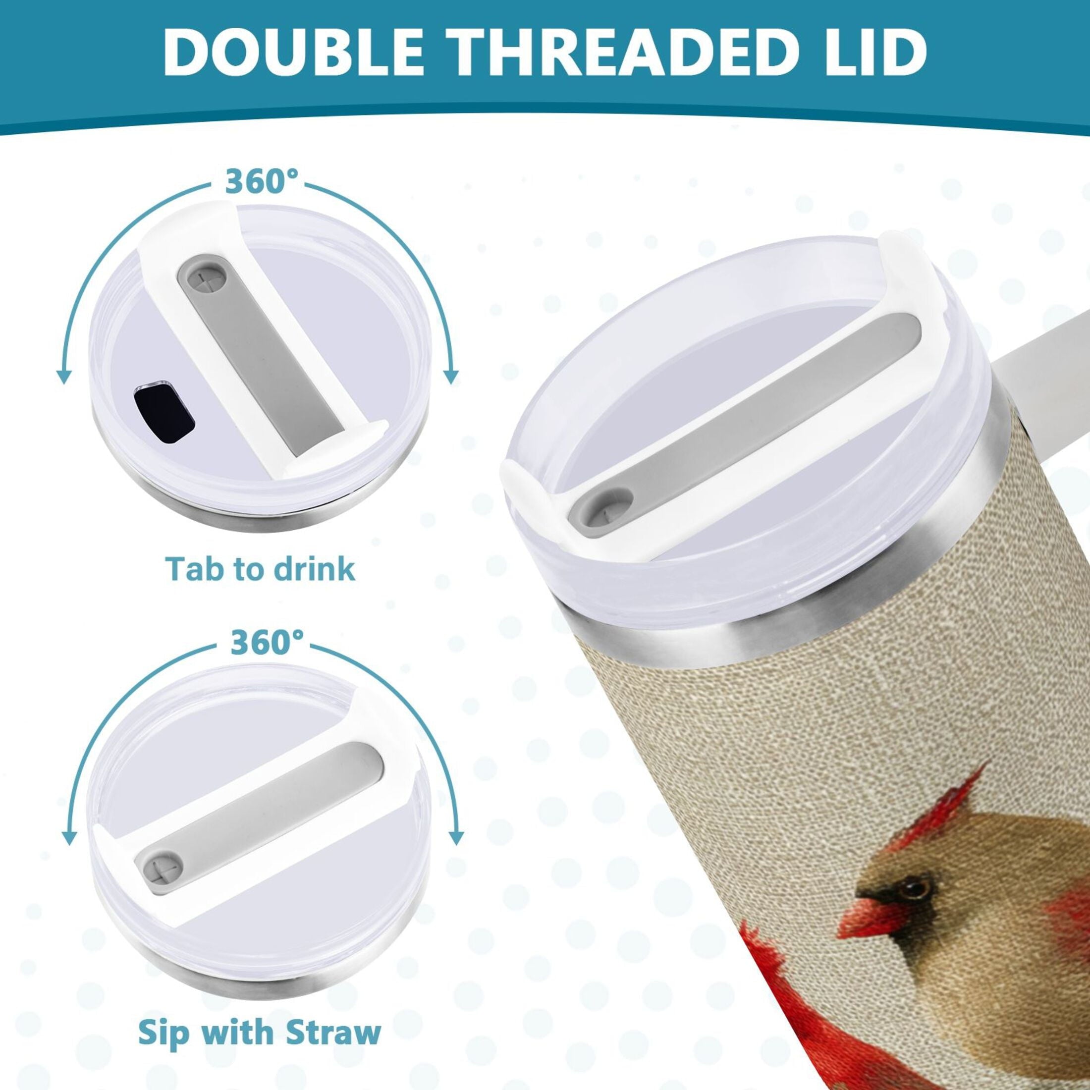 30 oz Insulated Stainless Steel Tumbler Double Wall Stainless Steel Tumbler with 2-Way Drinking Bird and Snow-covered Trees - 6FJT