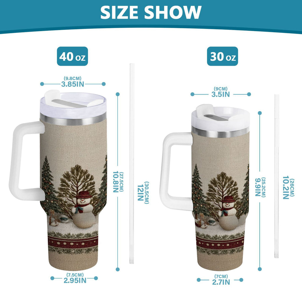30 oz Insulated Stainless Steel Tumbler Double Wall Stainless Steel Tumbler with 2-Way Drinking Snowmen and Deer in The Forest - U6U3
