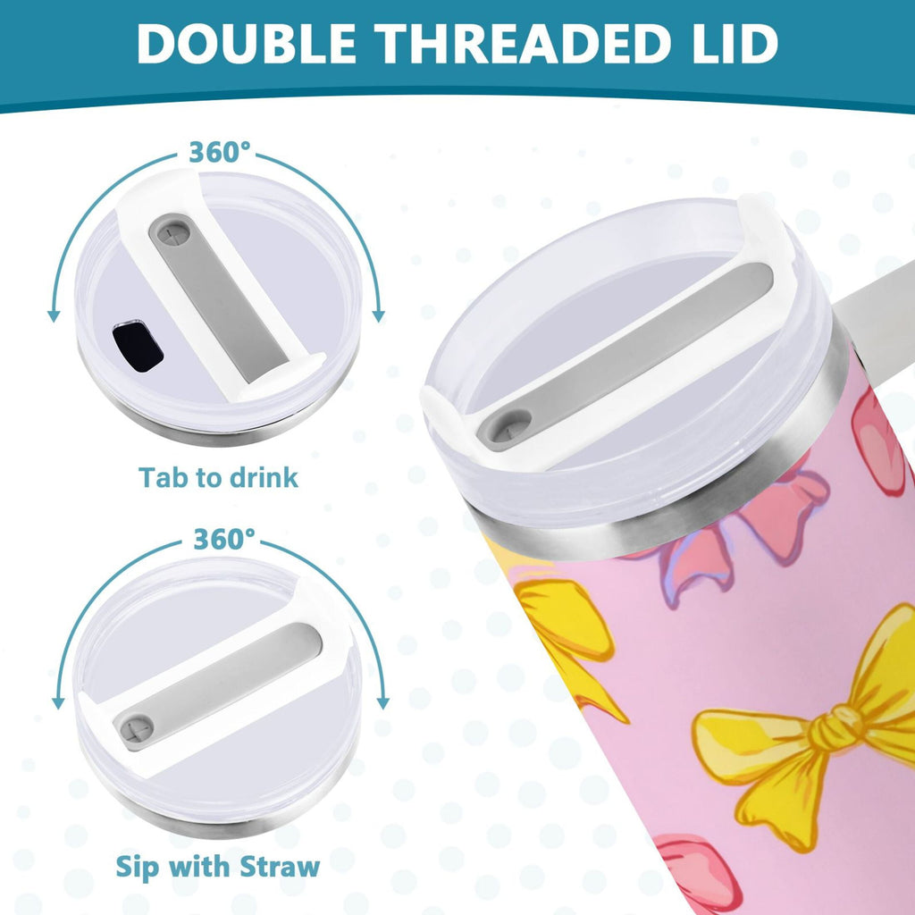 30 oz Insulated Stainless Steel Tumbler Double Wall Stainless Steel Tumbler with 2-Way Drinking Yellow and Pink Bows - MRIB