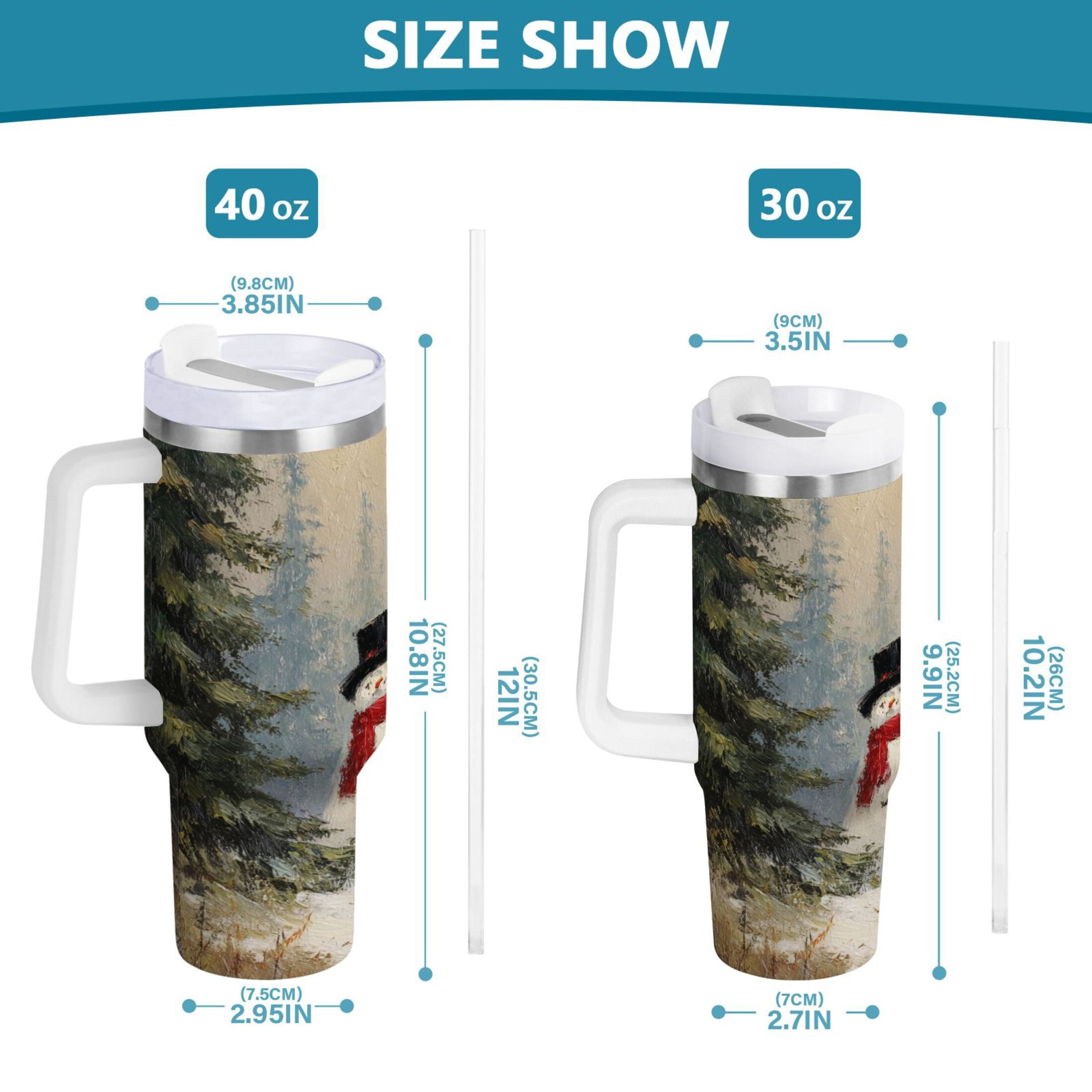40 oz Insulated Stainless Steel Tumbler Double Wall Stainless Steel Tumbler with 2-Way Drinking Moody Snowman Couple - WRVS