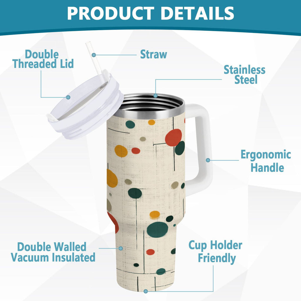 30 oz Insulated Stainless Steel Tumbler Double Wall Stainless Steel Tumbler with 2-Way Drinking Colorful Dots and Lines - GDZX