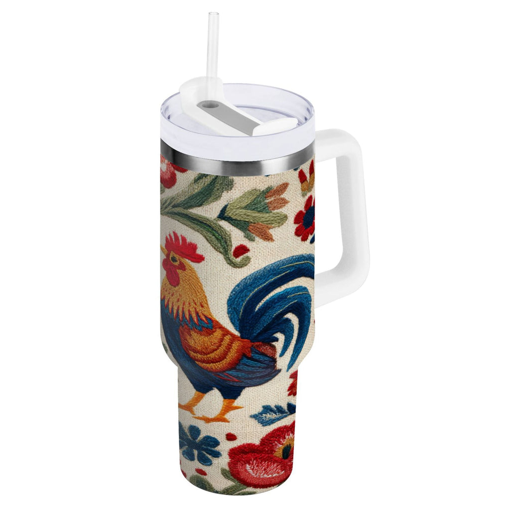 40 oz Insulated Stainless Steel Tumbler Double Wall Stainless Steel Tumbler with 2-Way Drinking Male and Female Chickens - VMIH