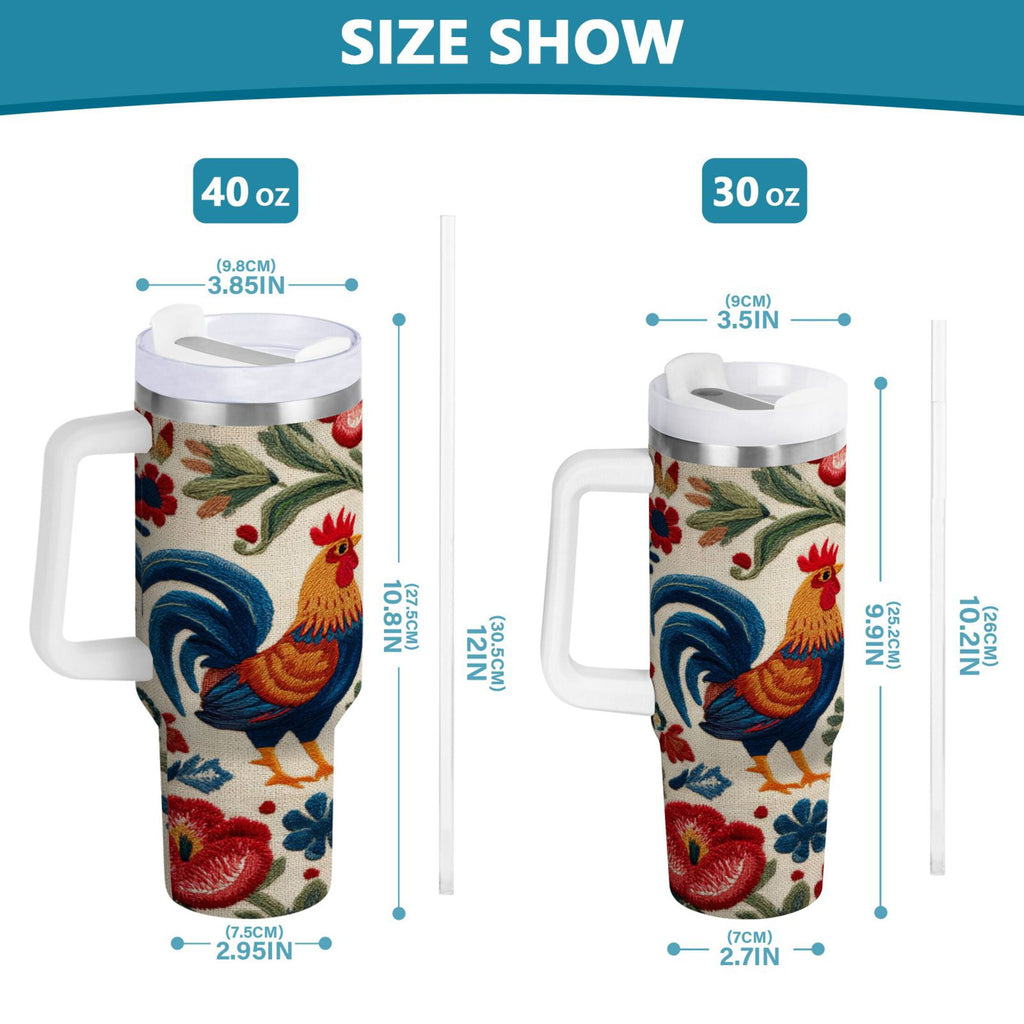 40 oz Insulated Stainless Steel Tumbler Double Wall Stainless Steel Tumbler with 2-Way Drinking Male and Female Chickens - VMIH