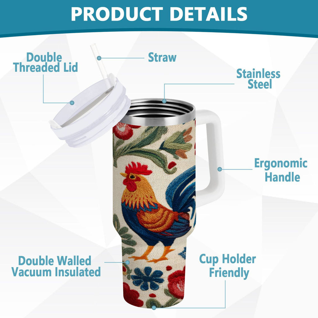 40 oz Insulated Stainless Steel Tumbler Double Wall Stainless Steel Tumbler with 2-Way Drinking Male and Female Chickens - VMIH