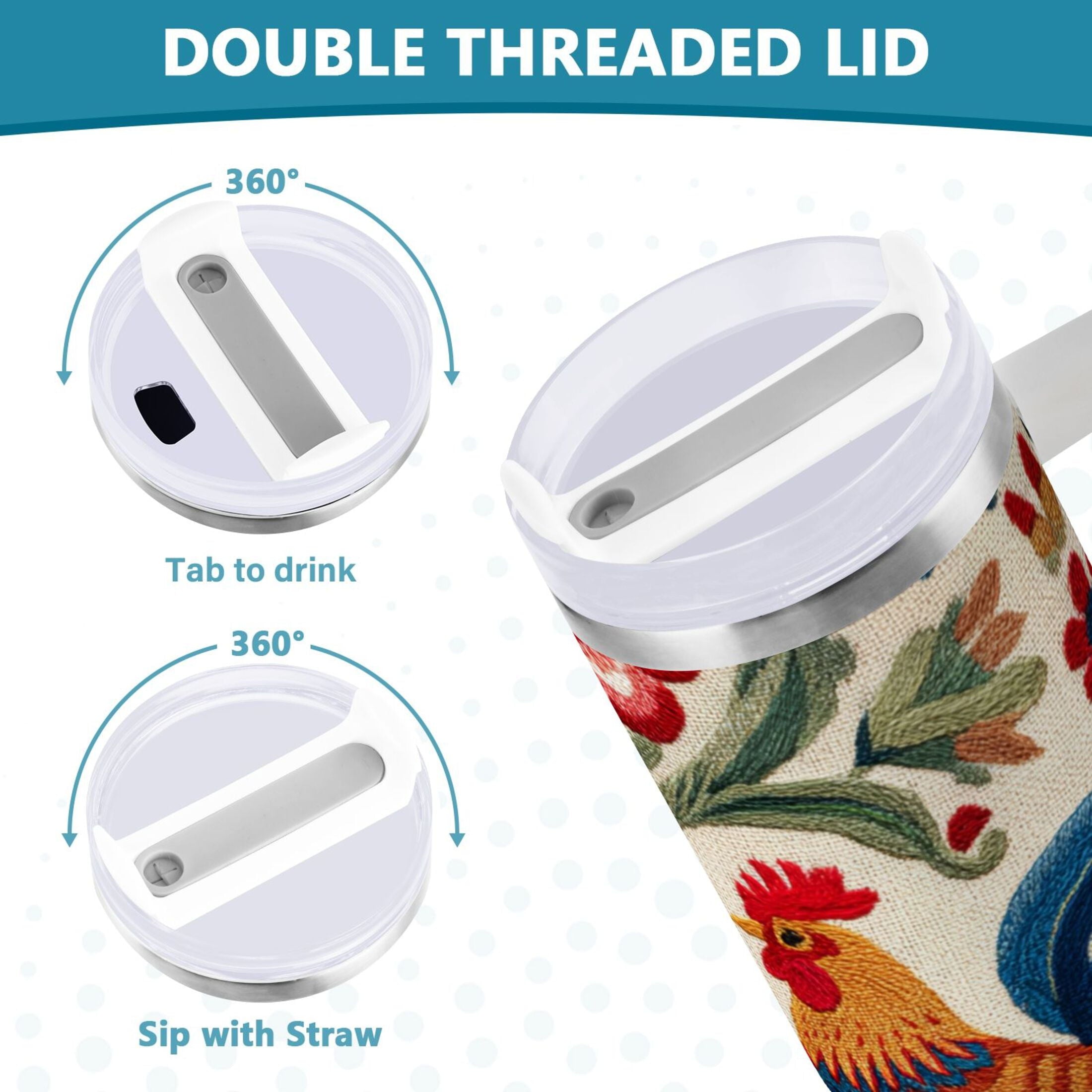 40 oz Insulated Stainless Steel Tumbler Double Wall Stainless Steel Tumbler with 2-Way Drinking Male and Female Chickens - VMIH