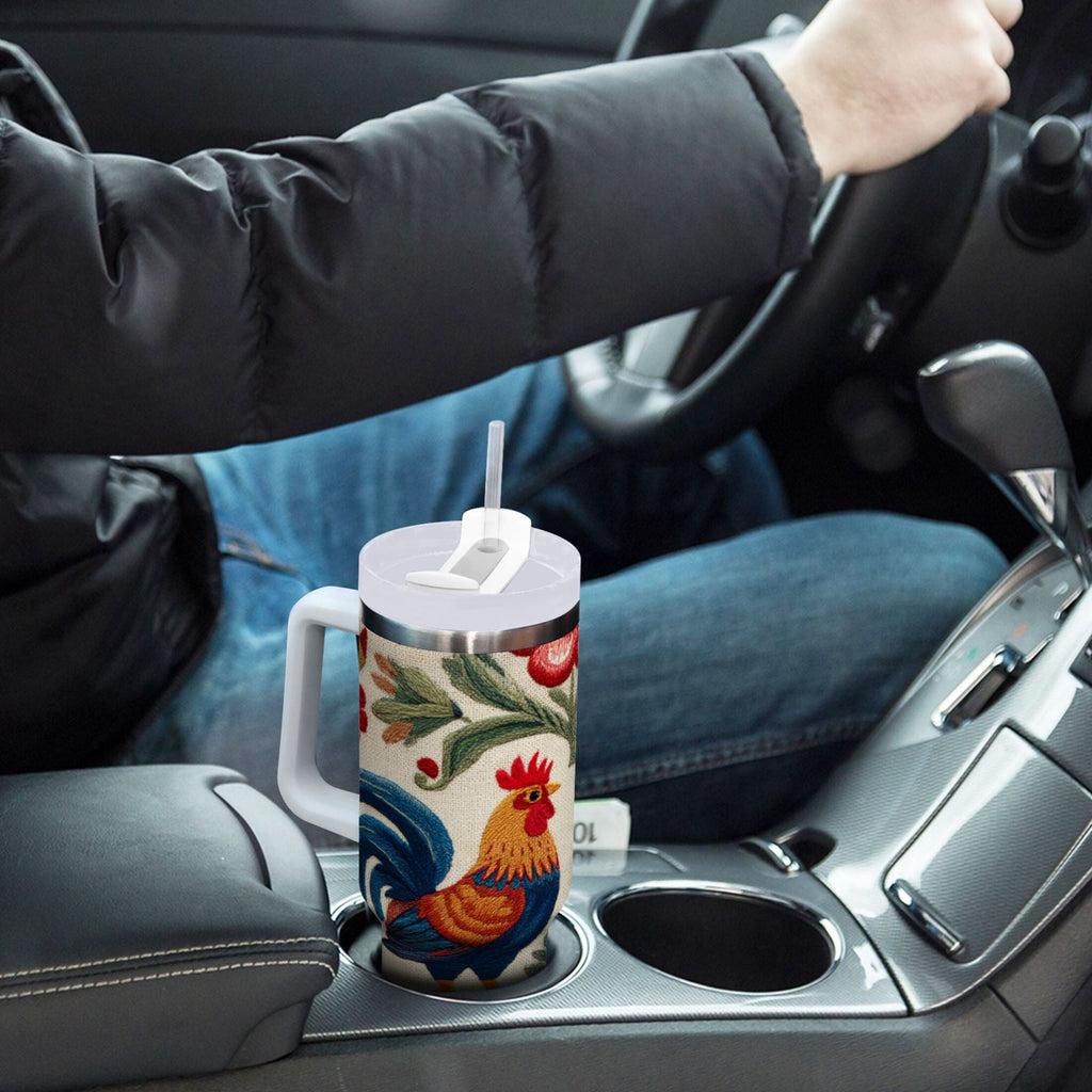 40 oz Insulated Stainless Steel Tumbler Double Wall Stainless Steel Tumbler with 2-Way Drinking Male and Female Chickens - VMIH