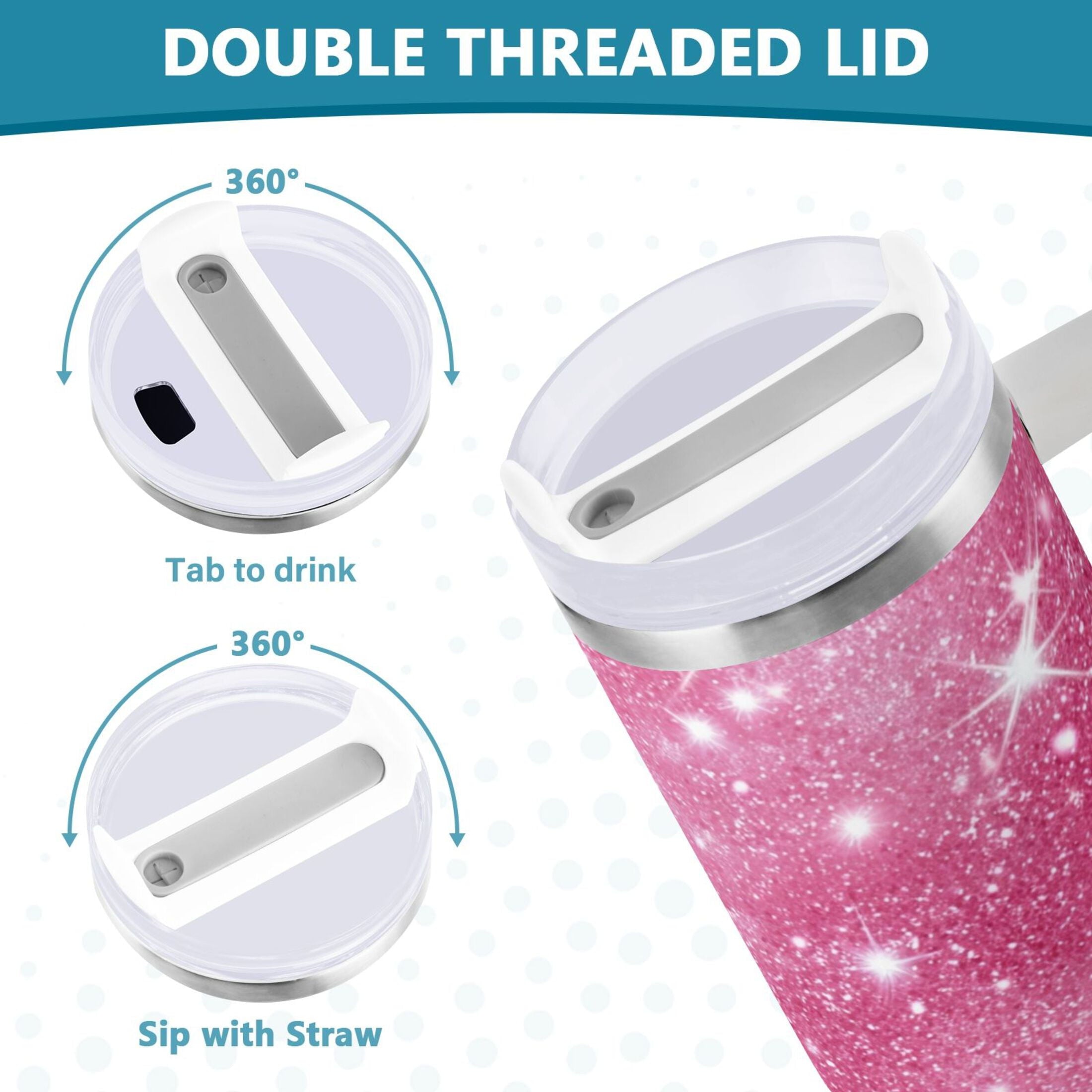 40 oz Insulated Stainless Steel Tumbler Double Wall Stainless Steel Tumbler with 2-Way Drinking Pink Glitter Background - 0Z73