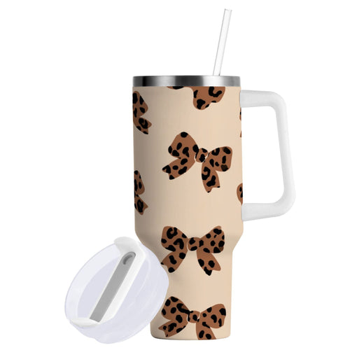 30 oz Insulated Stainless Steel Tumbler Double Wall Stainless Steel Tumbler with 2-Way Drinking Cute Brown Bow - C1BJ