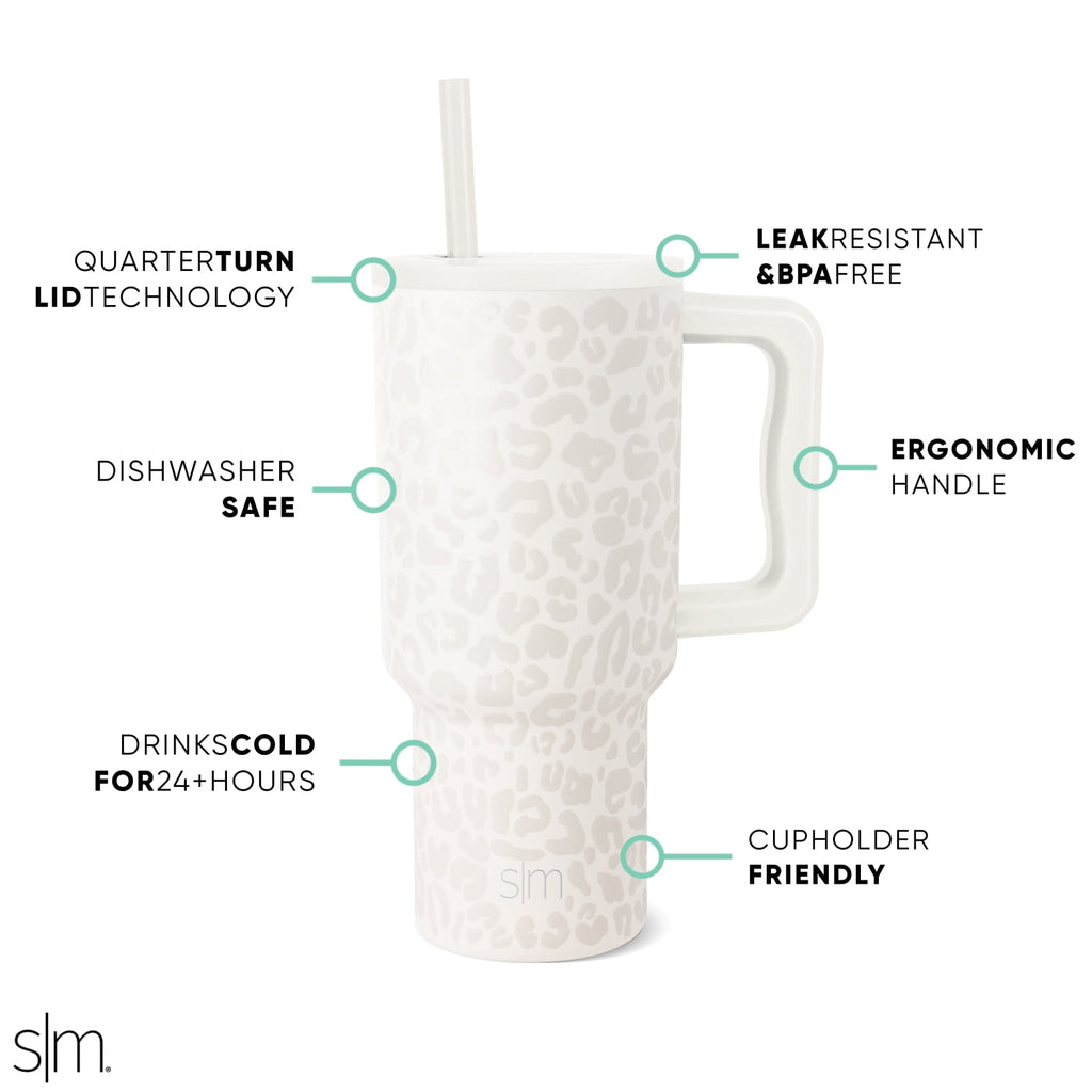 Simple Modern 30 fl oz Insulated Stainless Steel Trek Tumbler with Straw Lid | Cream Leopard - UWF6